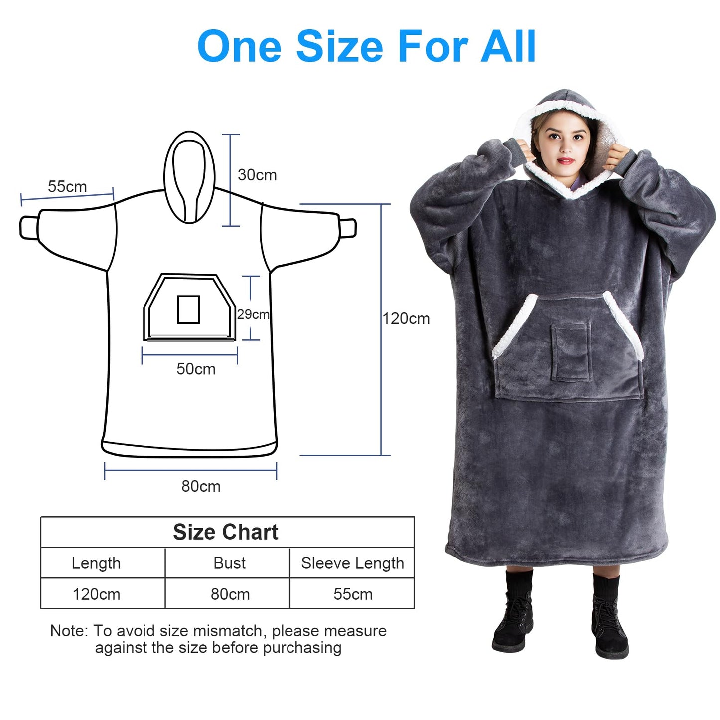 Qoosea Hoodie Blanket Wearable Blanket Oversized Blanket for Adults Sharpe with Sleeves Pockets & Hood Warm for Men Women Teens Girls Boys
