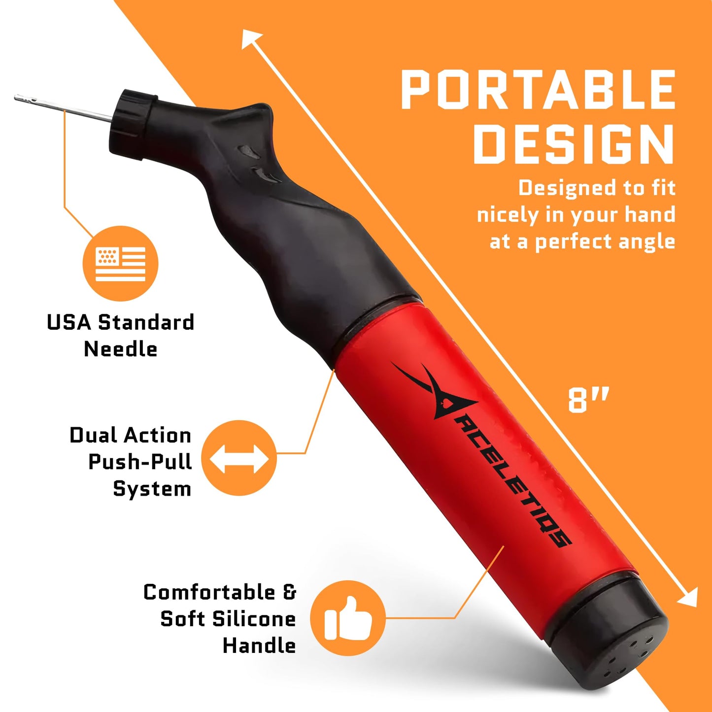 Hand Pump for Sports Balls with Needle Set