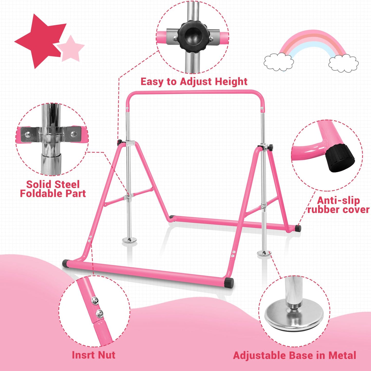 Height Adjustable Gymnastics Bar for Kids