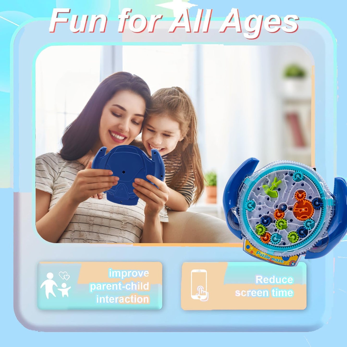 conulog Puzzles for Kids, 3D Gravity Maze Puzzle Game Handheld Brain Teaser Fidget Toy Memory Sequential Maze Ball Puzzle Toys Travel Toys Gift for Boys Girls Ages 3 and up-Blue