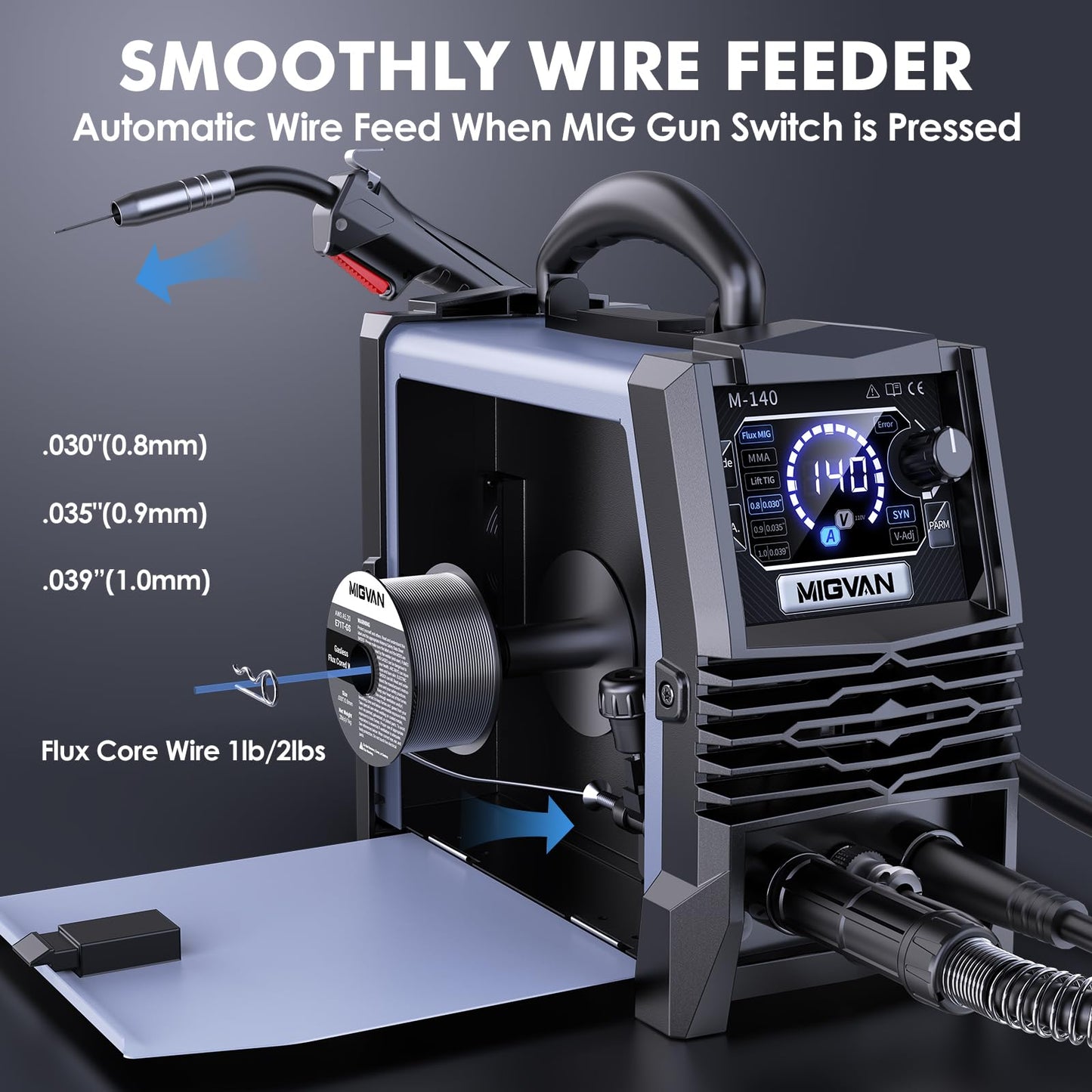 MIGVAN 140A 3-in-1 MIG Welder with LED Display