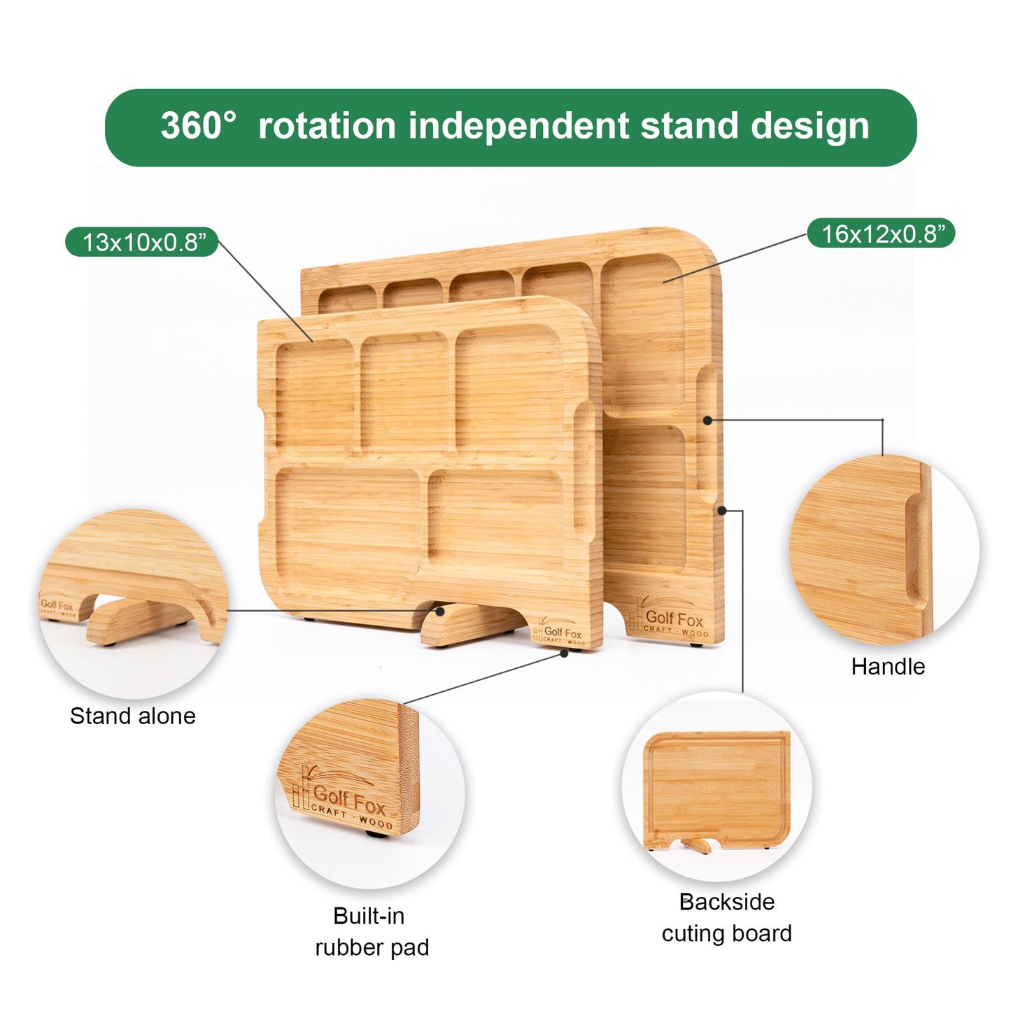 Bamboo Cutting Board Set with Stand & Juice Groove