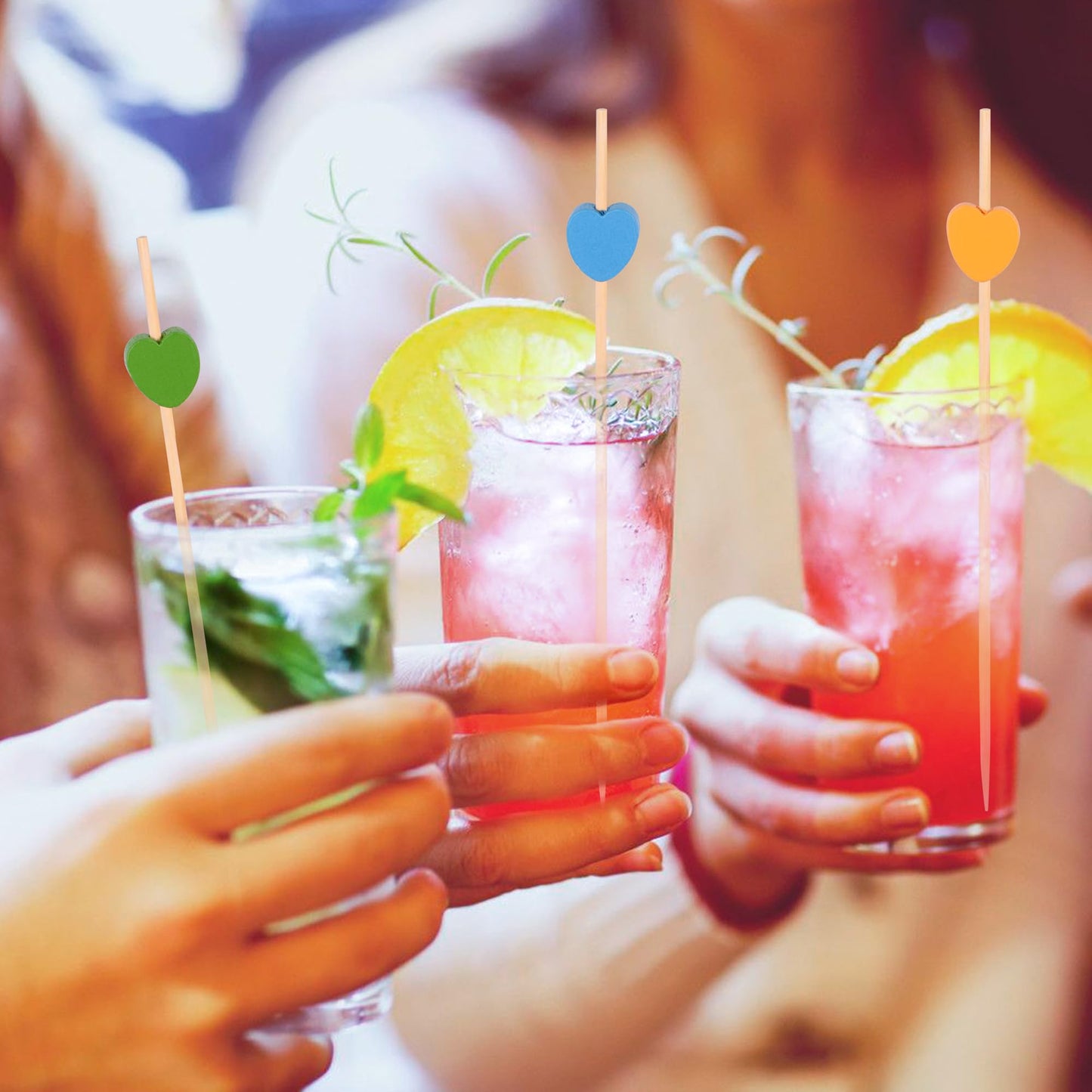 100 Pack Heart-Shaped Bamboo Cocktail Picks