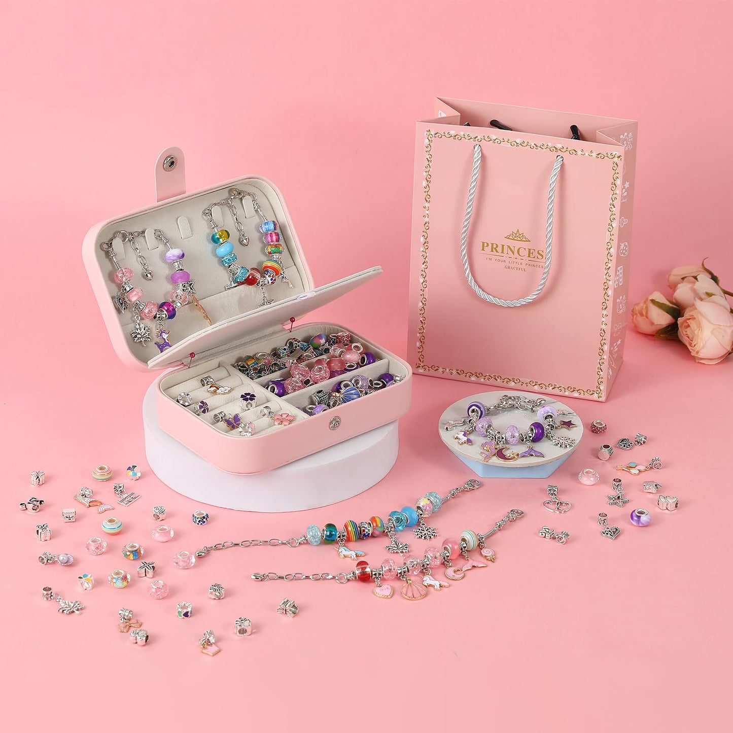 Niatsume Charm Bracelet Making Kit Jewelry Making Kit for Girls 8-12 Beads for Bracelets Friendship Bracelet Kit Gifts for 4 5 6 7 8 9 10 11 12 Year Old Girl(T5)