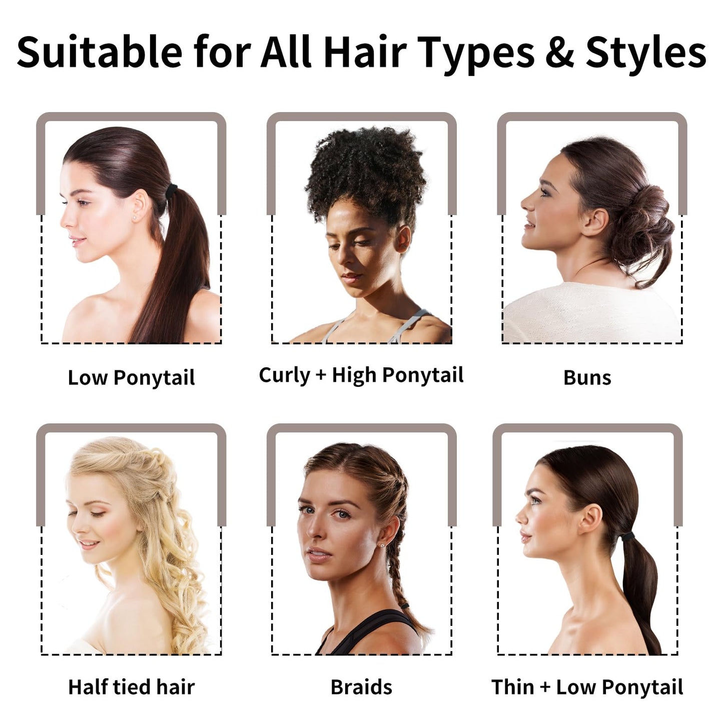 Black Hair Ties, 100 Pack Nylon Elastic Bands for Women, Seamless Damage-Free Ponytail Holders, Thick Hair Accessories. (black)