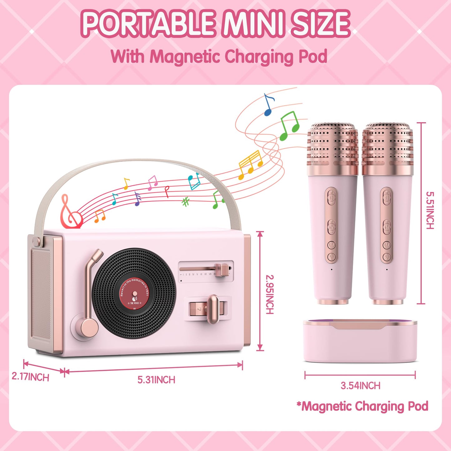 Mini Karaoke Machine with 2 Wireless Microphones