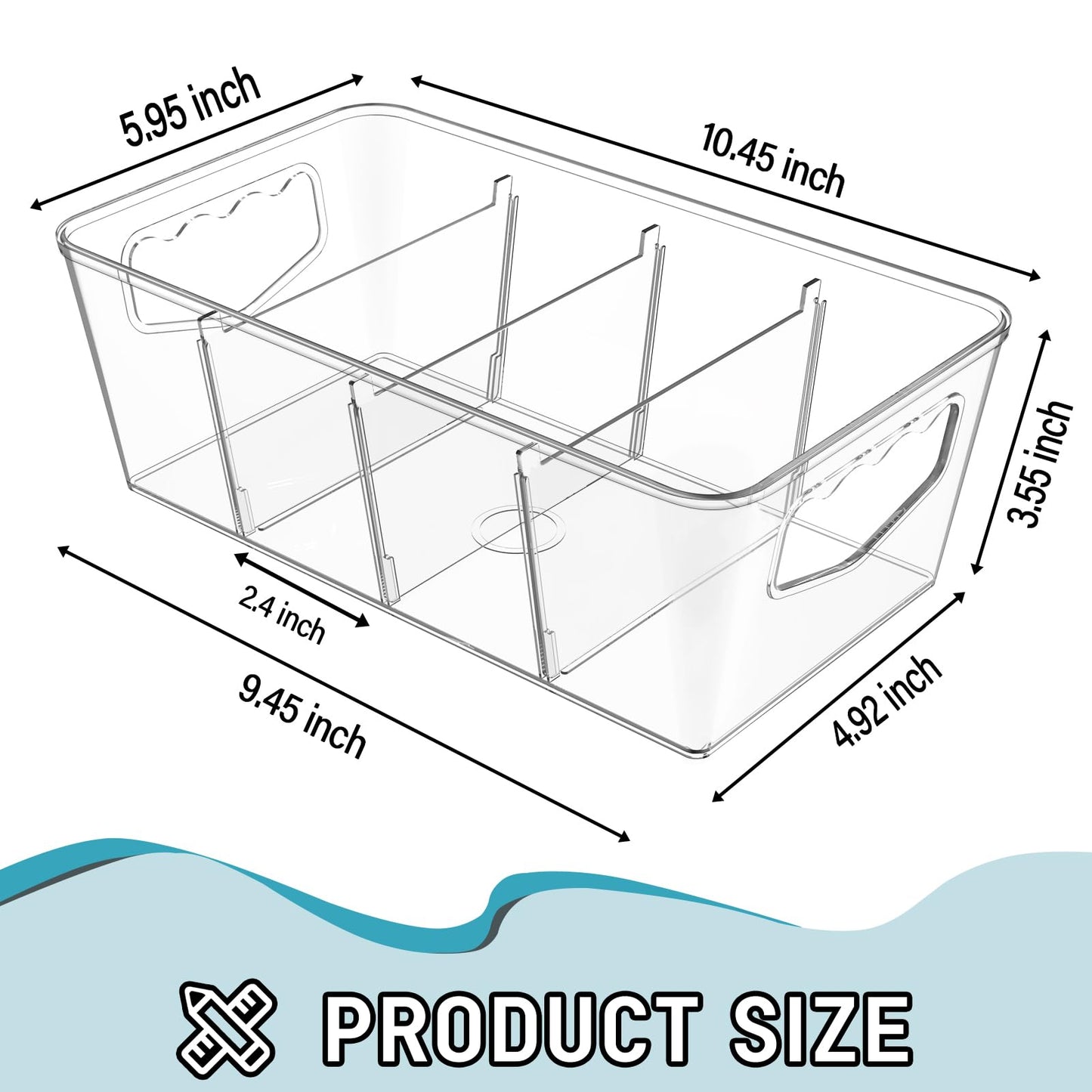 SPACEKEEPER Clear Storage Bins with Removable Dividers
