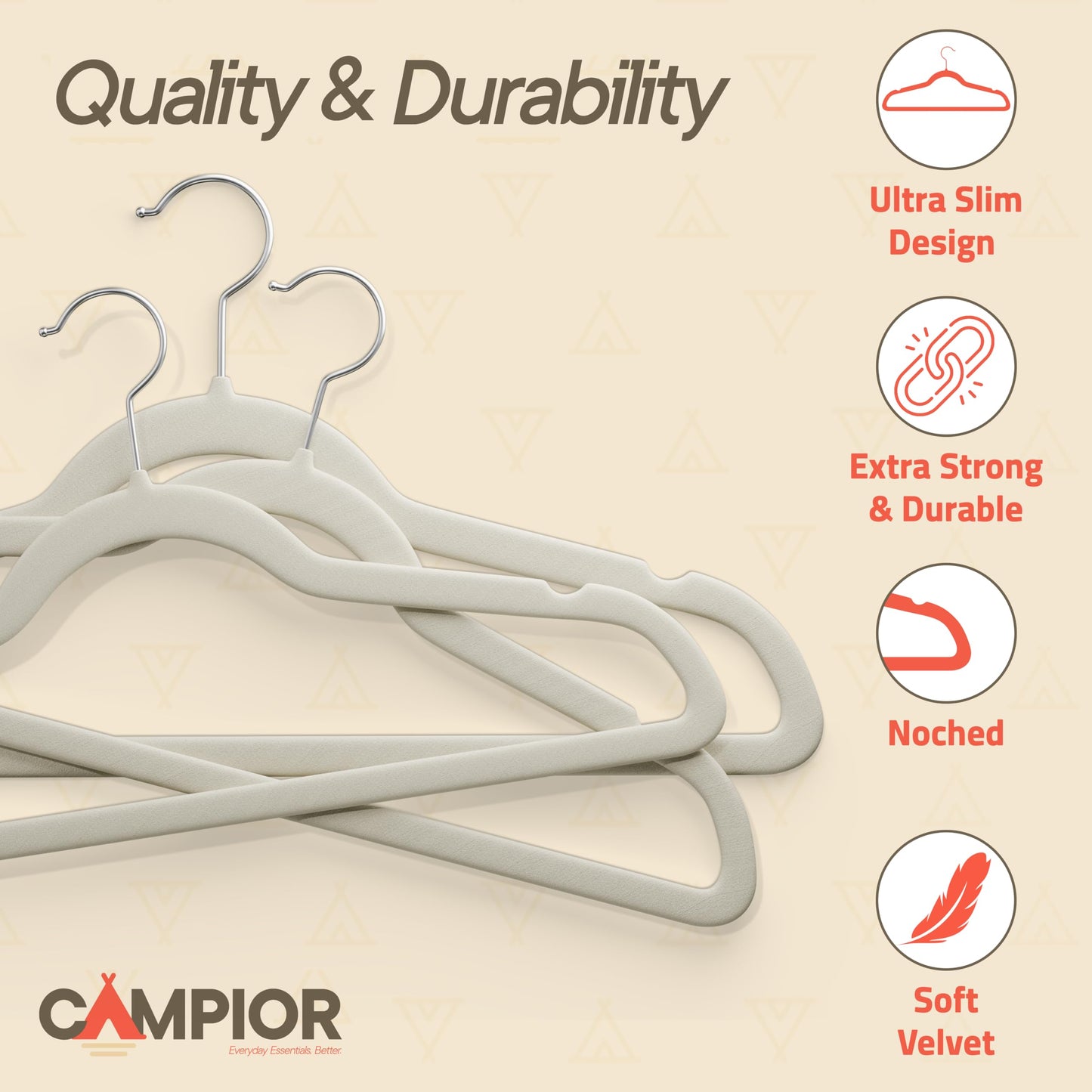 Ivory Velvet Hangers 100 Pack - Non-Slip, Space Saving