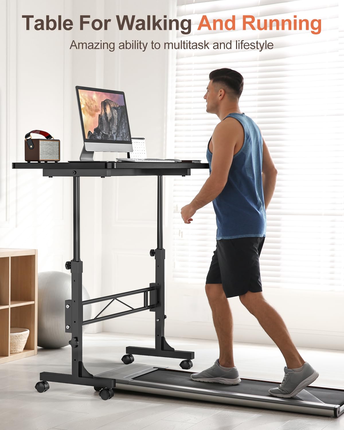 Small Standing Desk Adjustable Height, Mobile Stand Up Desk with Wheels, 32 Inch Portable Rolling Desk Small Computer Desk, Portable Laptop Desk Standing Table Black