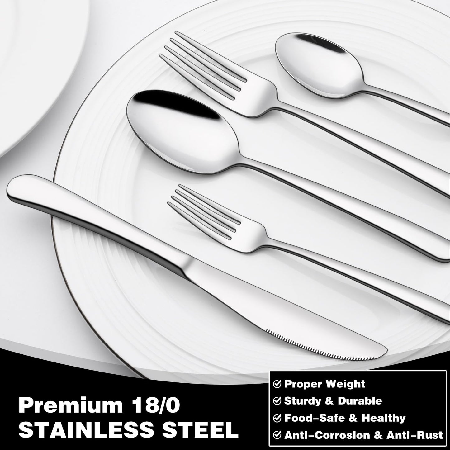 40-Piece Silverware Set, Heavy Duty Stainless Steel Flatware Set for 8, Food-Grade Tableware Cutlery Set, Utensil Sets for Home Restaurant, Mirror Finish, Dishwasher Safe