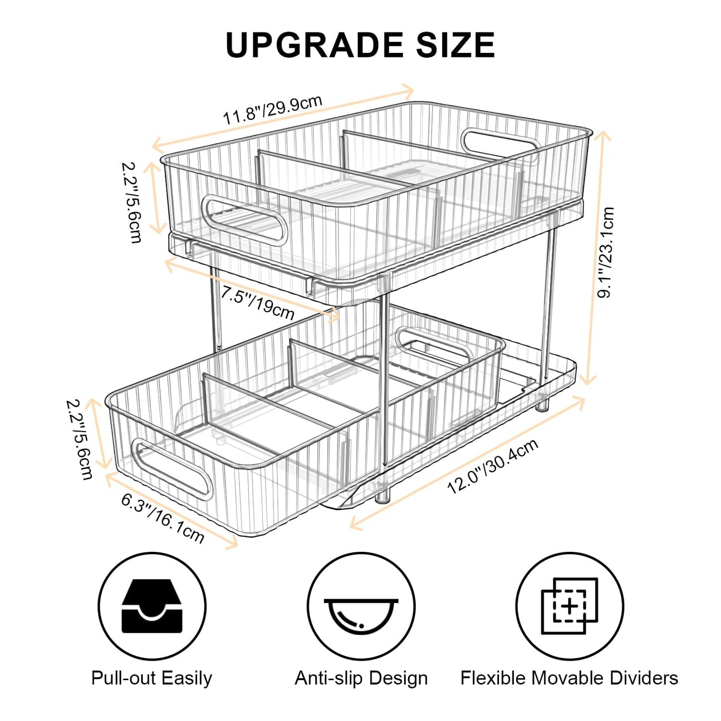 2-Tier Under Sink Organizer with Movable Dividers