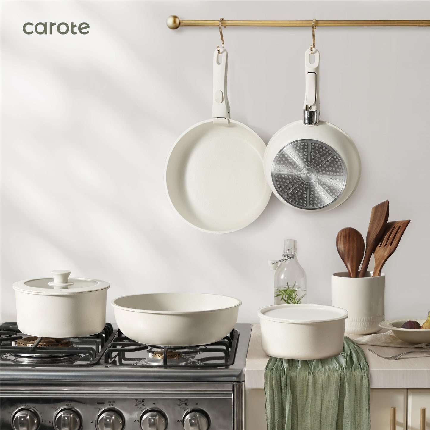 5-Piece CAROTE Nonstick Cookware Set with Detachable Handles