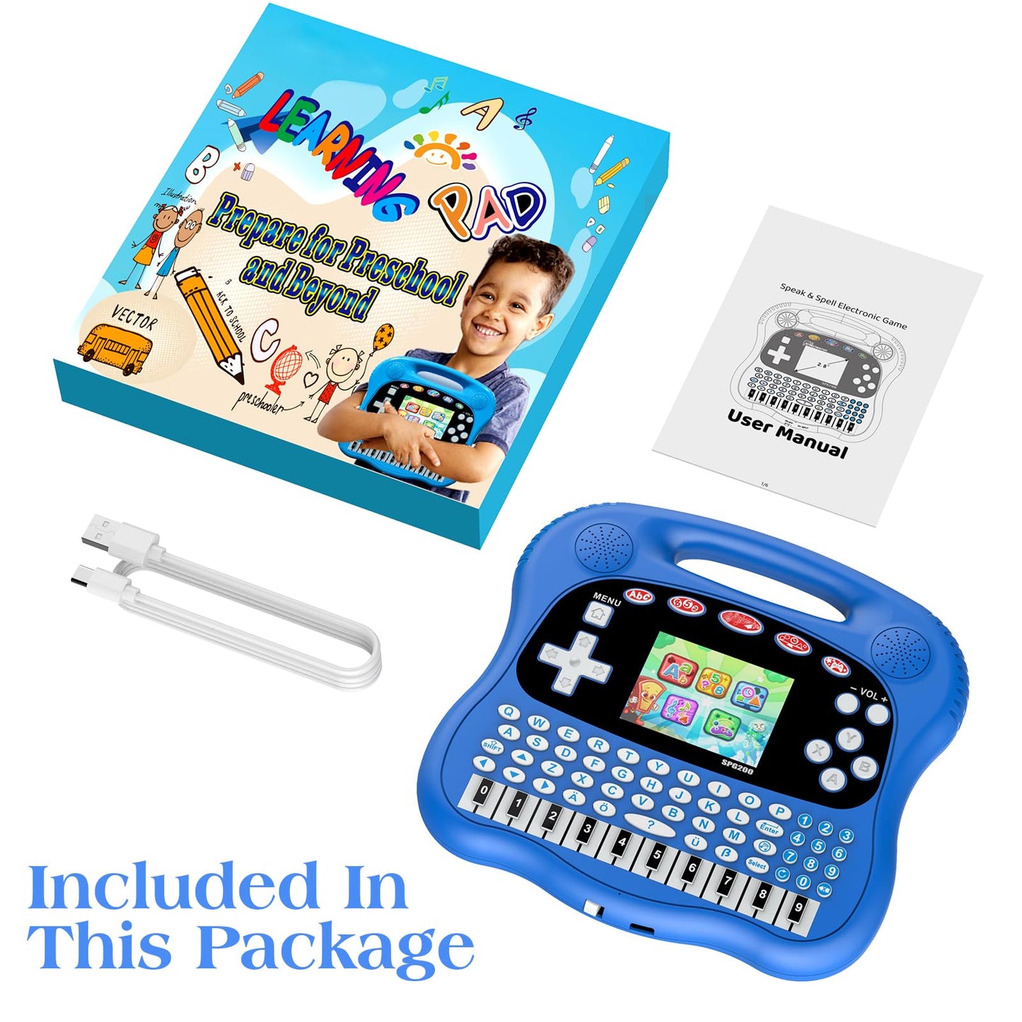 Interactive Early Learning Tablet - Educational Toys for Ages 2+ - Abc's, Words, Shapes, Numbers, Games, Music - Encourages Independent Play - Electronic Toys Gifts (Blue)