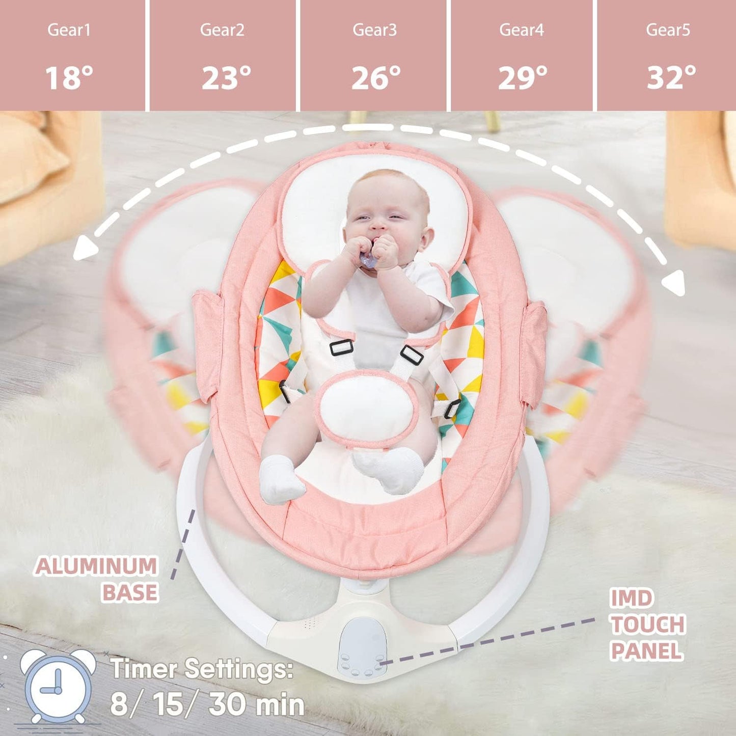 Baby Swing for Infants to Toddler,Electric Portable Baby Swing and Bouncer,Bluetooth Infant Swing for Newborn with Remote Control,10 Music,5 Speed,3 Seat Position,Baby Rocker for Baby 0-9 Month
