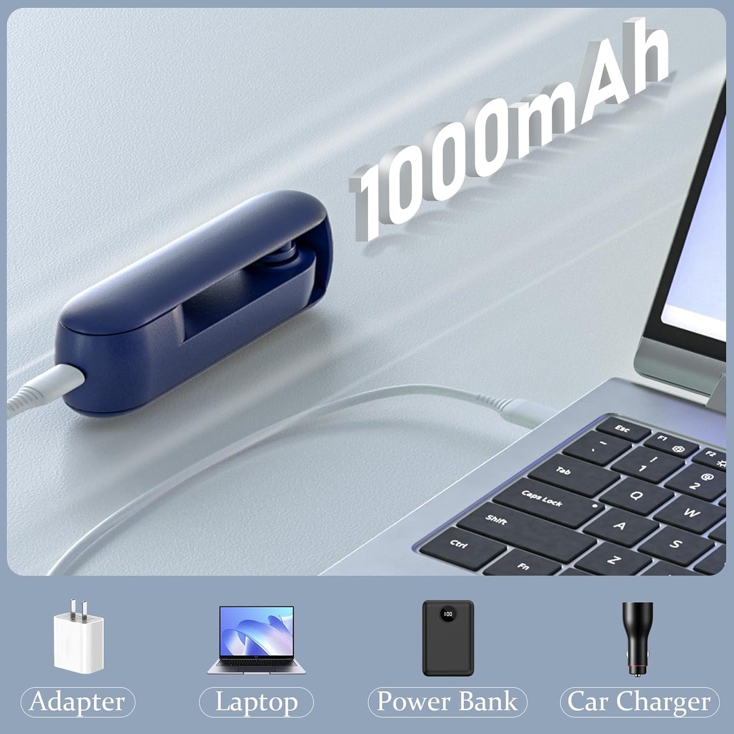 Handheld Mini Fan with USB Rechargeable 1000mAh Battery, Portable Hand Held Lash Fan for Makeup with 13 Woking Hours, Small Foldable Pocket Fans for Travel, Gifts for Women - Dark Blue