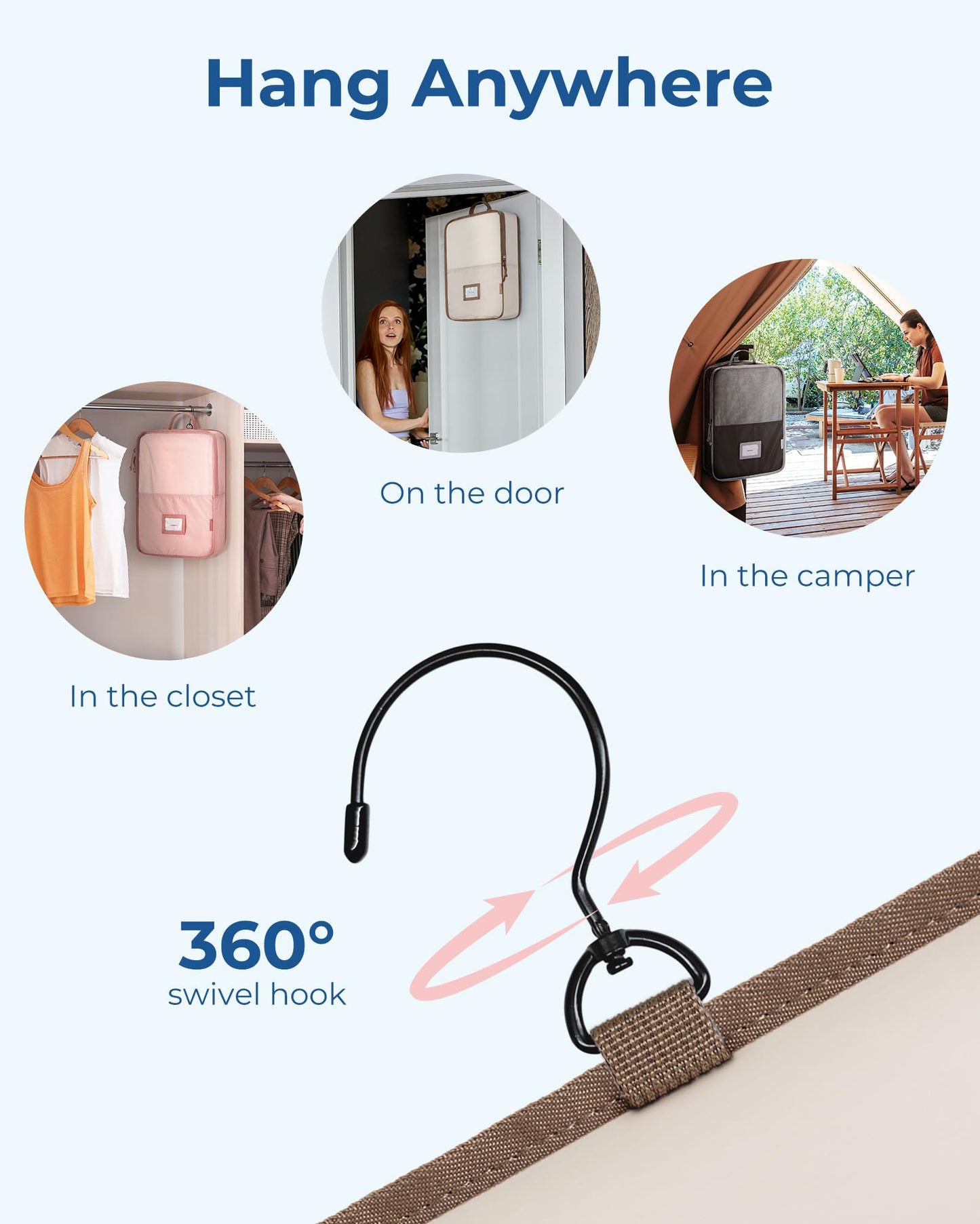 BAGSMART Hanging Packing Cubes for Travel, 6 Set Clear Waterproof Packing Cubes for Suitcases, Storage Organizer for Hanging Closet with Zipper, Handles and Hook Black
