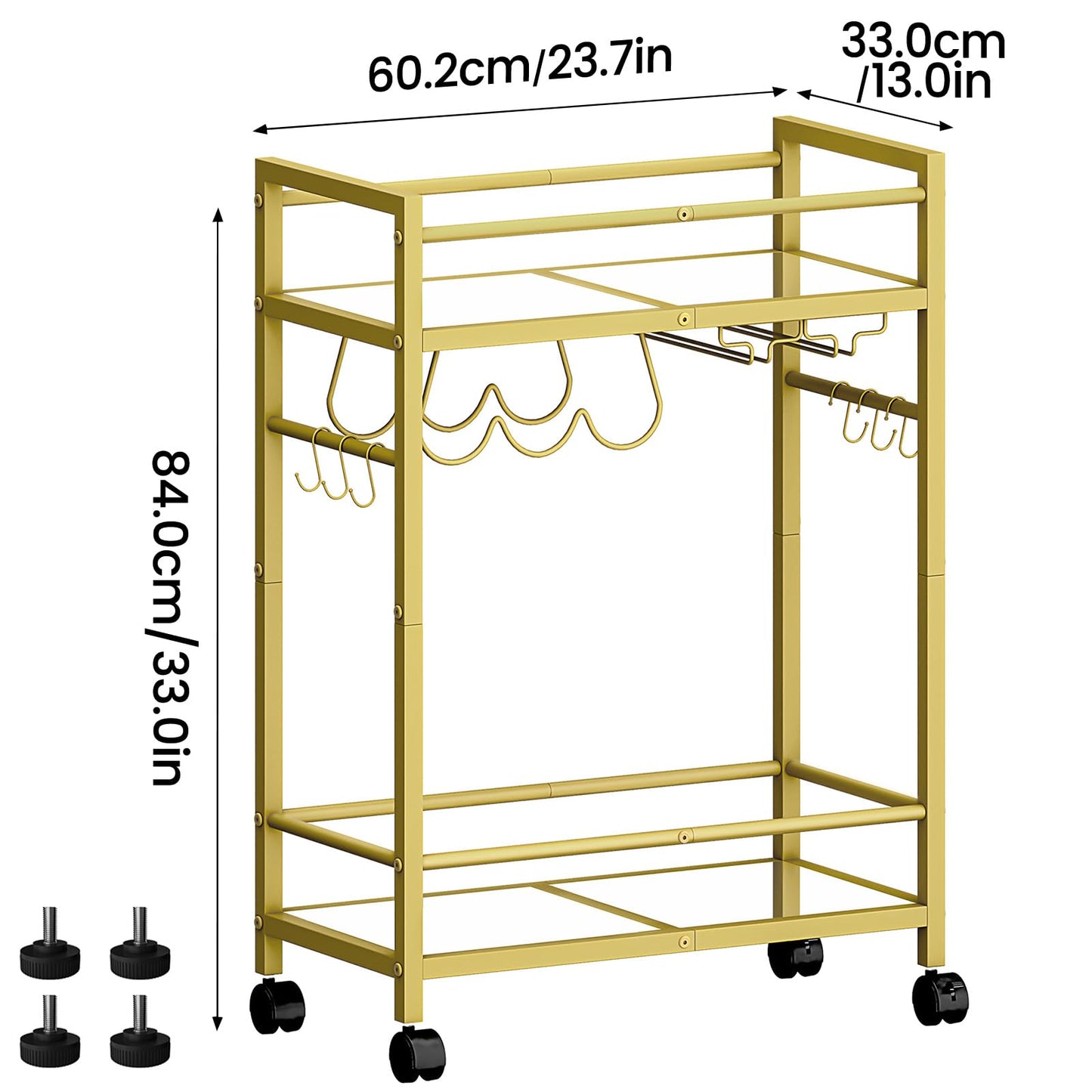 Gold Rolling Beverage Cart with Mirrored Shelves