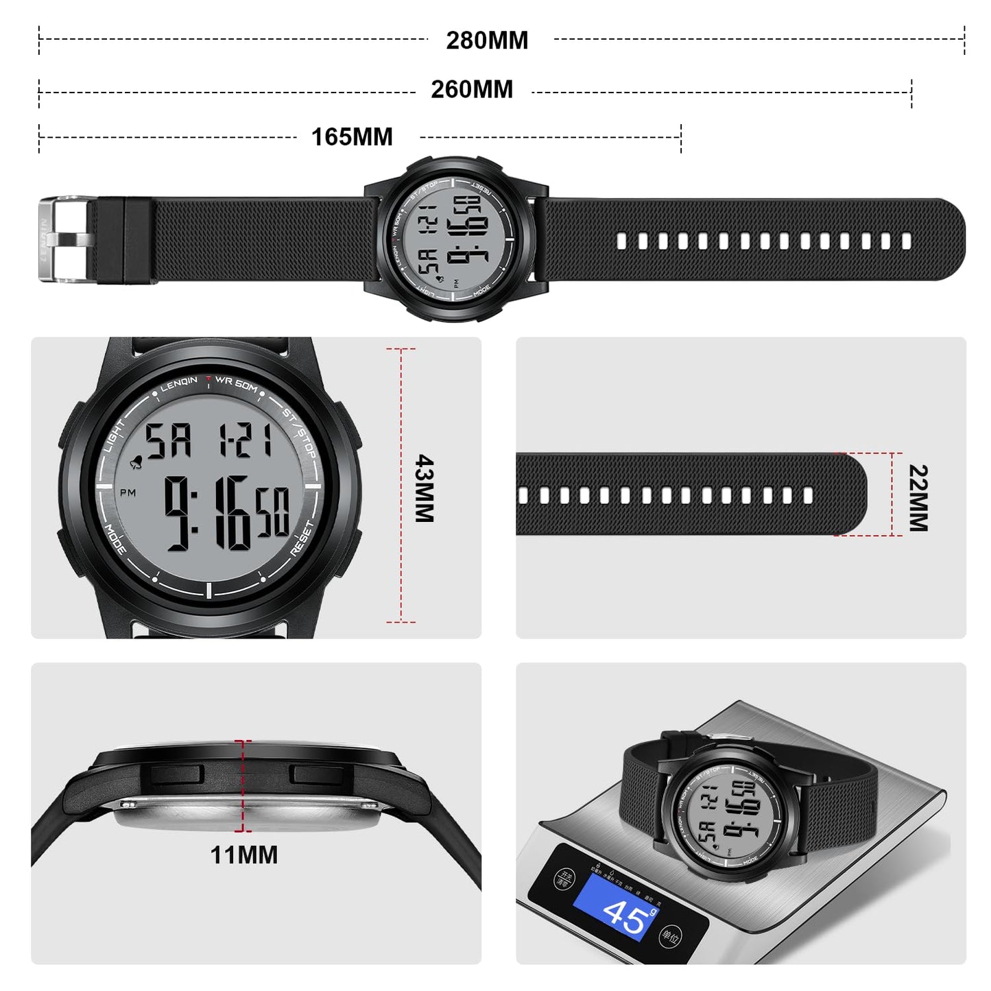 Digital Stopwatch Sports Watch with LED Backlight