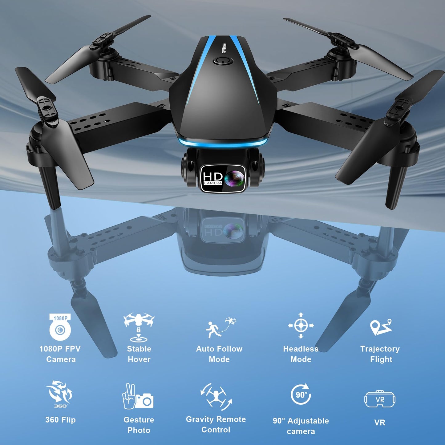 1080P HD Foldable Drone with 2 Batteries