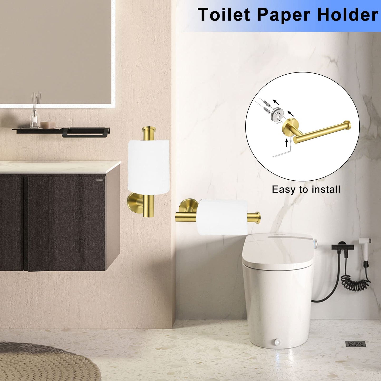 Cilee Gold Toilet Paper Holder,Bathroom Tissue Holder Paper Roll,SUS304 Stainless Steel Toilet Roll Holder for Bathroom, Kitchen, Washroom Wall Mount