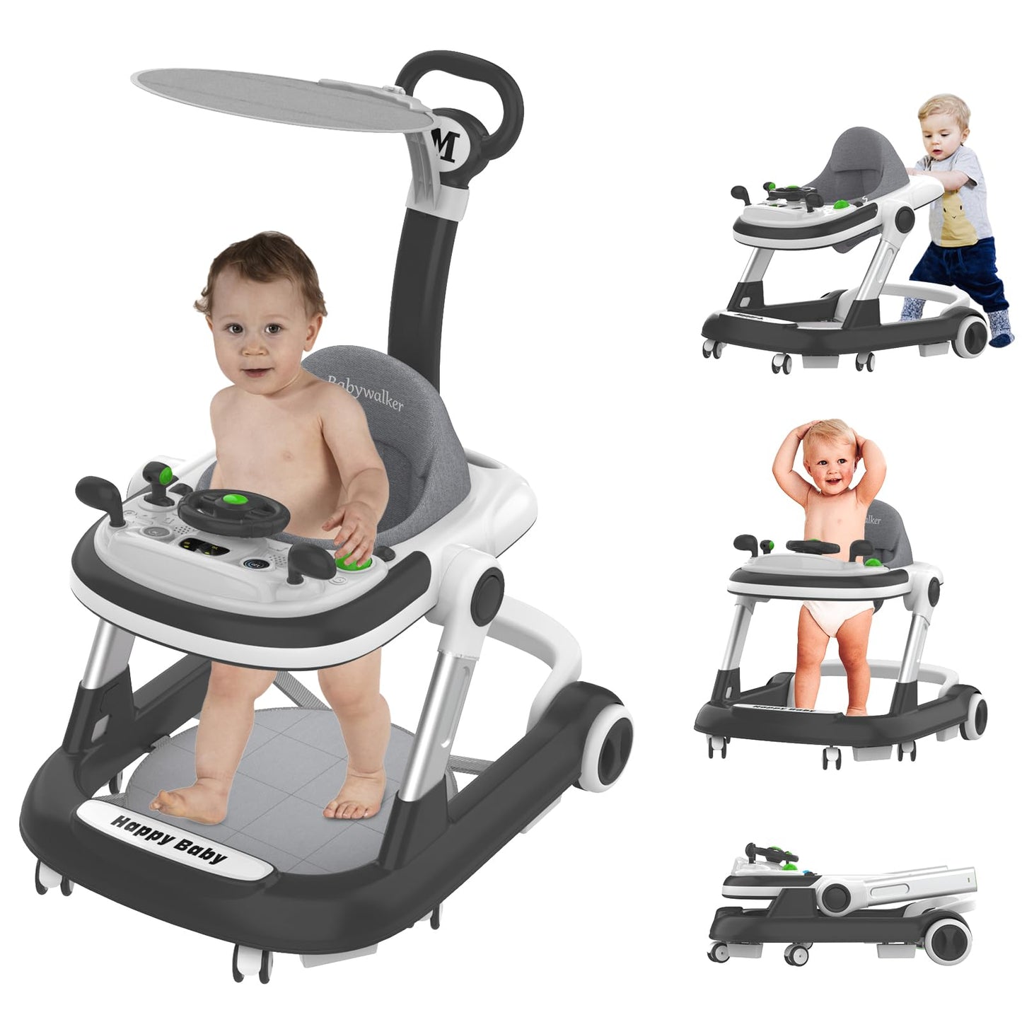 Baby Walkers with Wheel,Infant Walker for Babies with Adjustable Height,Speed & Breathable Seat Cushion, Baby Walkers and Activity Center for Boys Girls,Baby Walker and Bouncer Combo for 7-18 Months