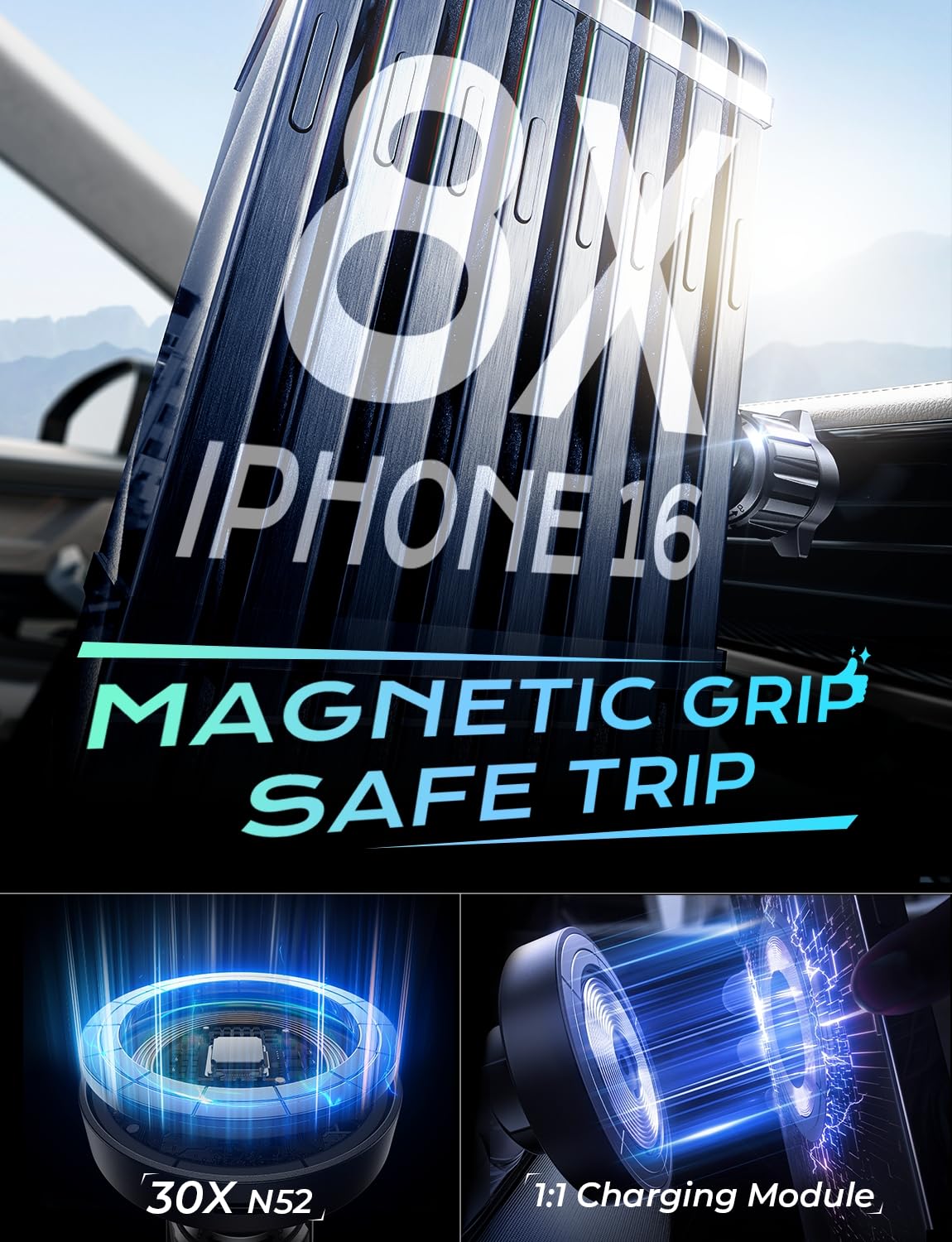 LISEN MagSafe Car Mount Charger for iPhone