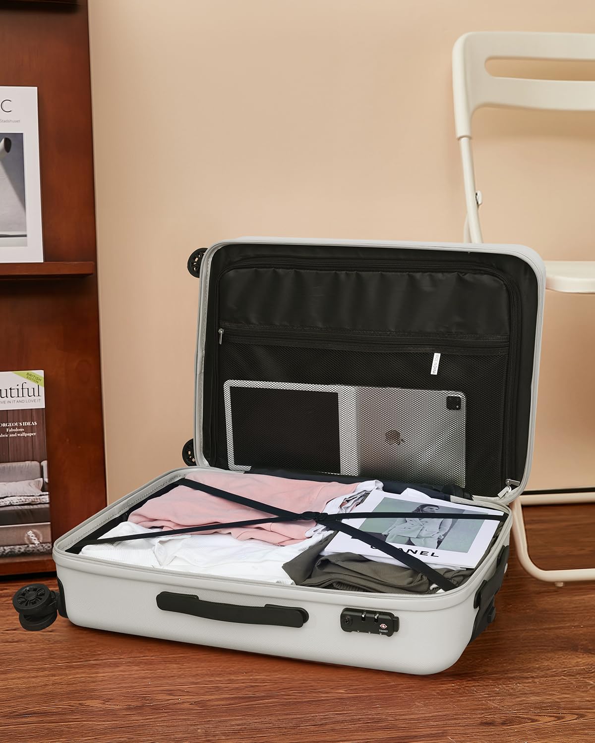 Widfre Luggage 3 Pieces Set Suitcase ABS with Spinner Wheels TSA Approved Hardshell Travel Lightweight(White)