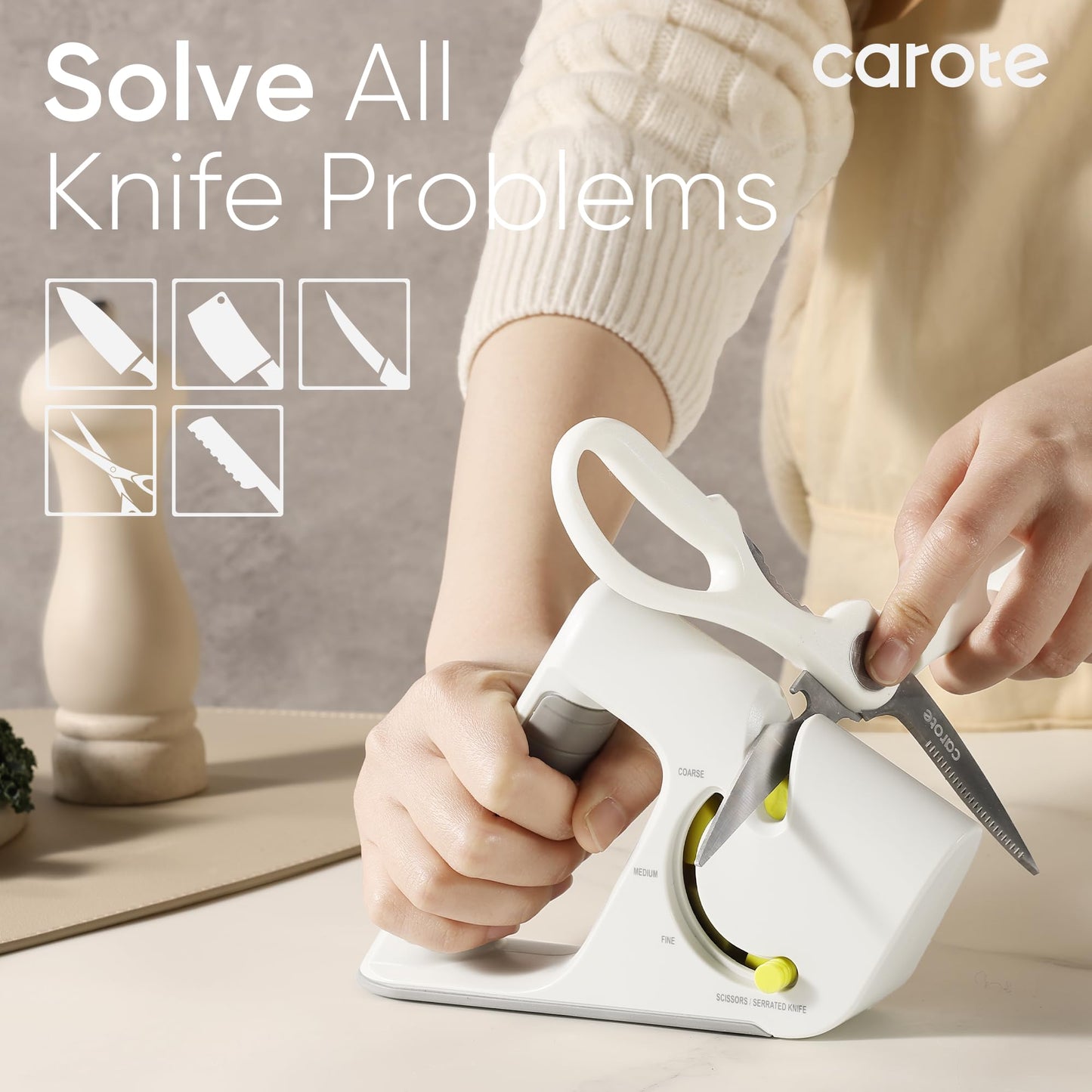 CAROTE 4-in-1 Knife Sharpener for All Blades