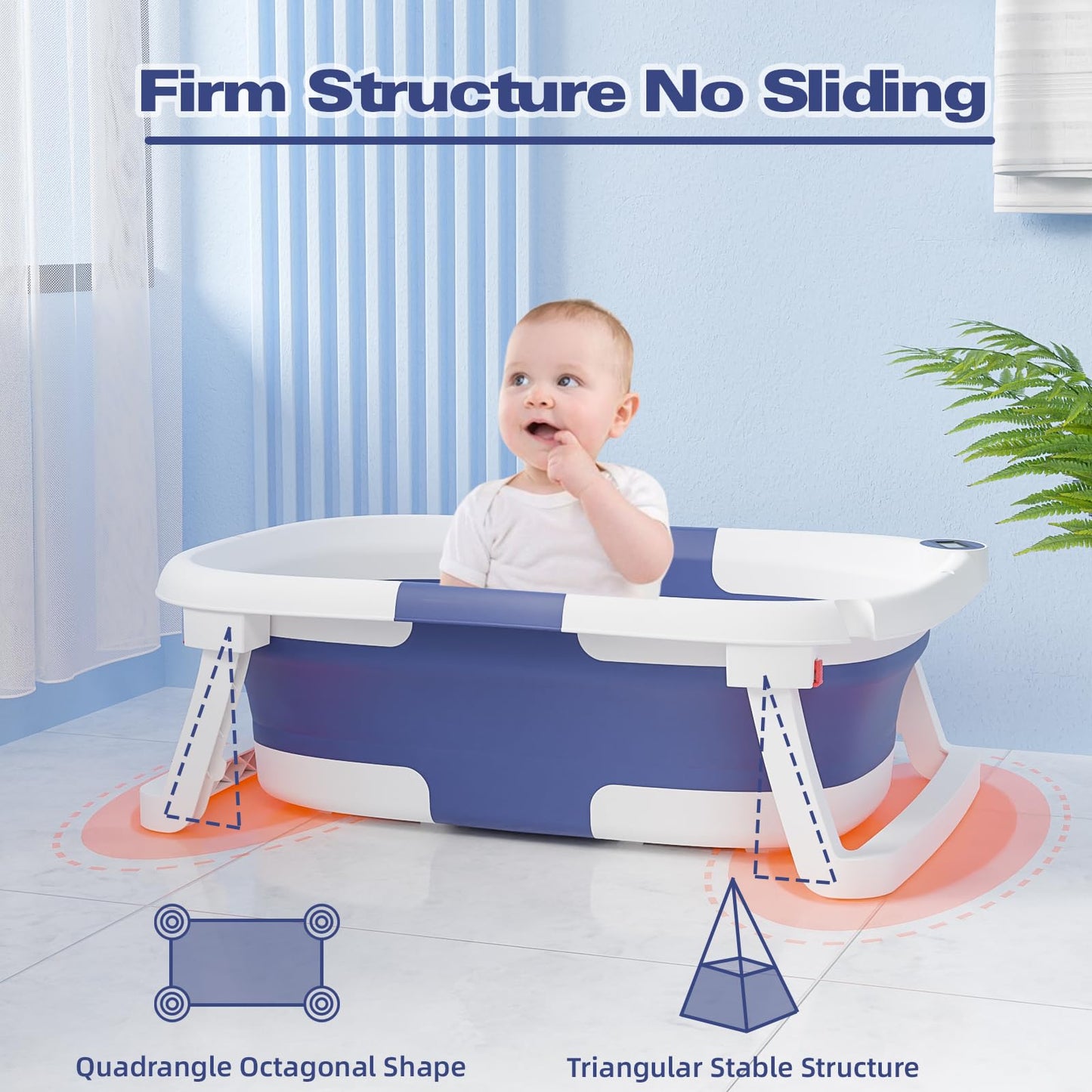NAPEI Collapsible Baby Bathtub,Baby Bath Tub with Soft Cushion & Thermometer,Baby Bathtub Newborn to Toddler 0-36 Months,Portable Travel Baby Tub,Blue