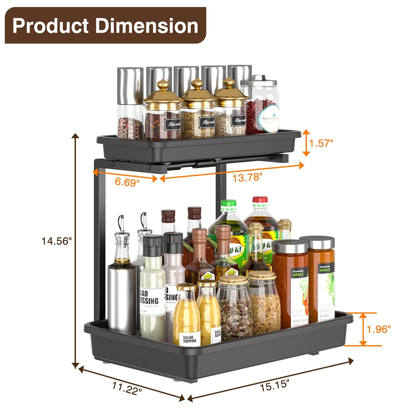 2-Tier Pull Out Under Sink Organizer - Black