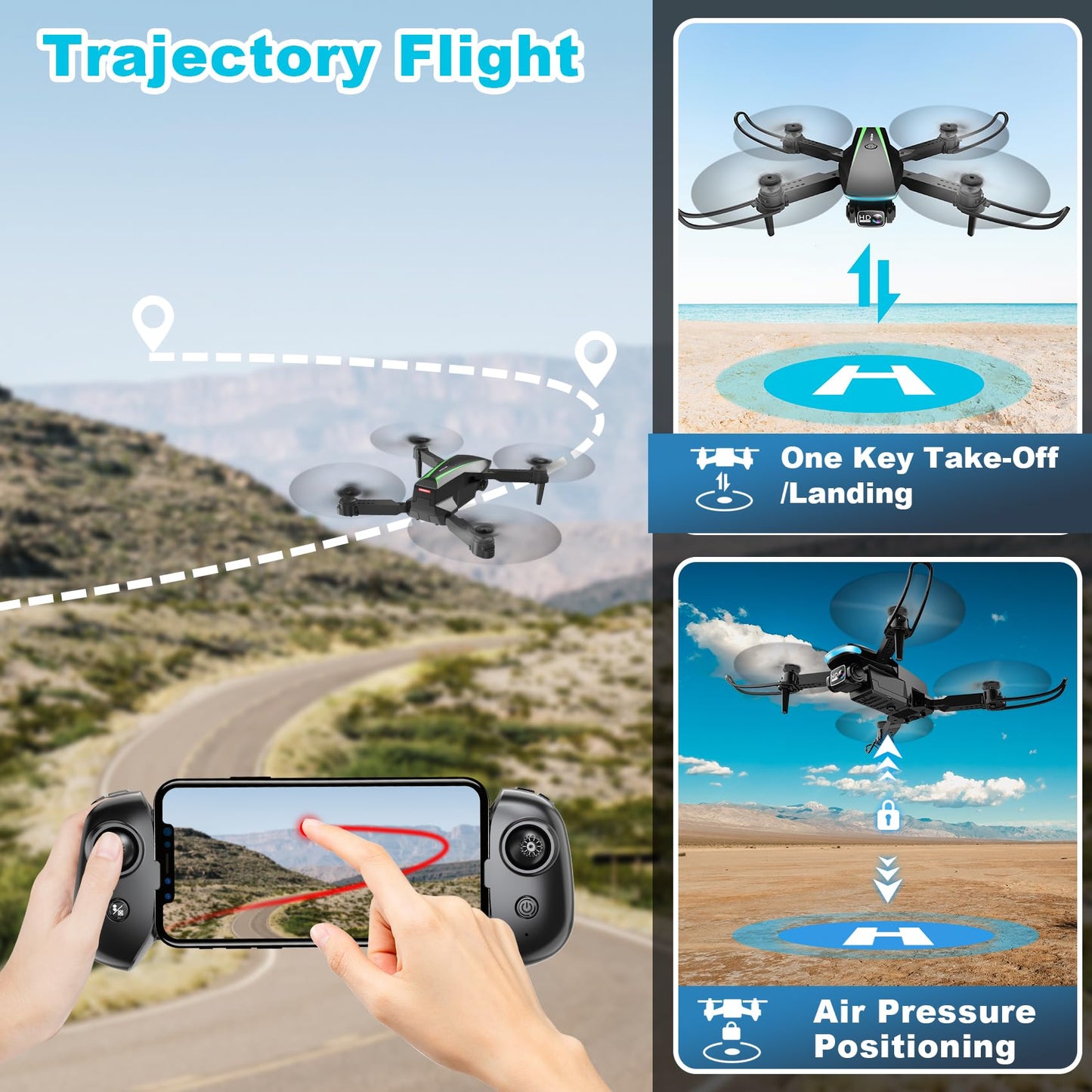 1080P HD Foldable Drone with Auto-Follow