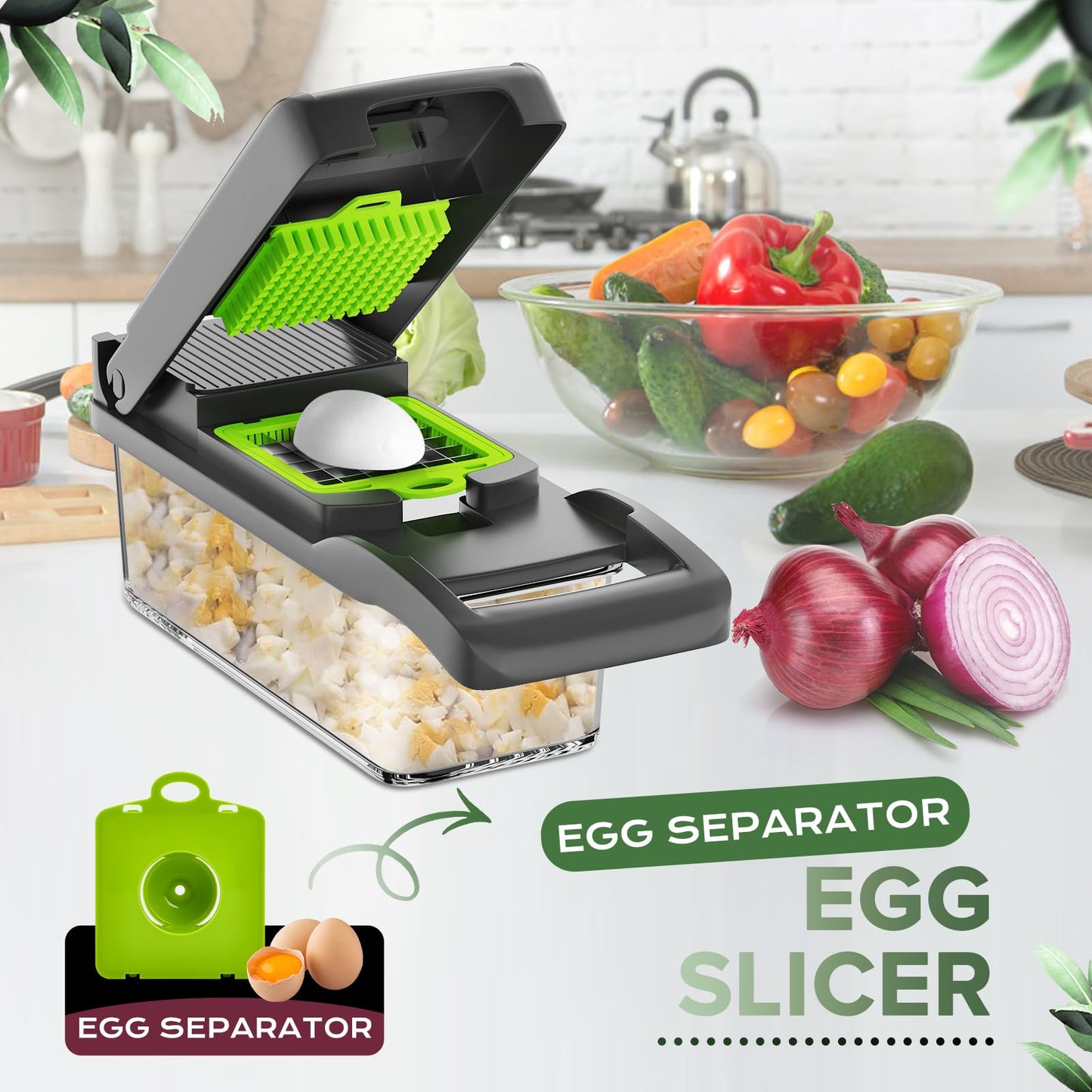 Vegetable Chopper, Raipeu 14 in 1 Multifunctional Food Chopper With Vegetable Peeler, Kitchen Vegetable Slicer Dicer Cutter with Container, Chopper for Onion Carrot Cucumber(Grey)