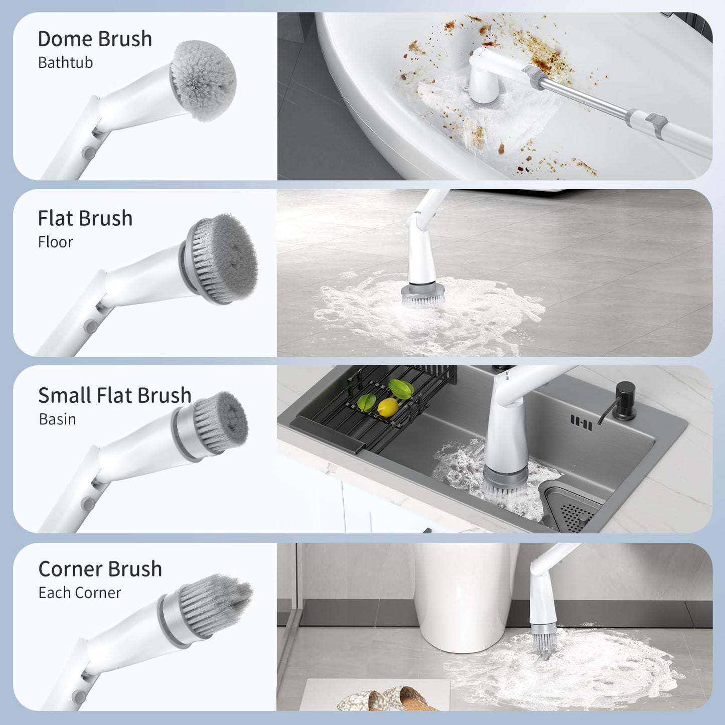 GROMCLIP Electric Spin Scrubber with 8 Heads