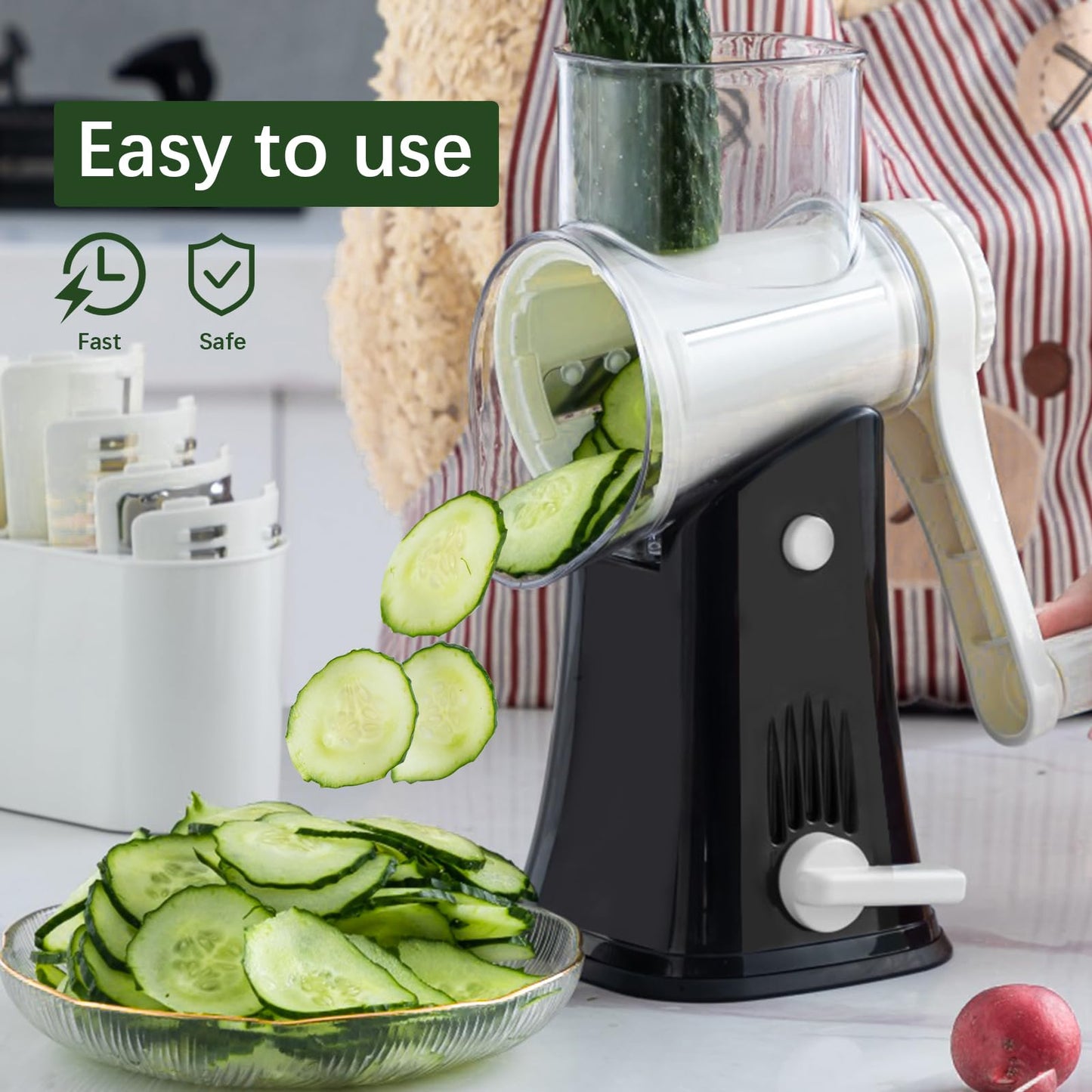 5-in-1 Rotary Cheese Grater with Stainless Blades