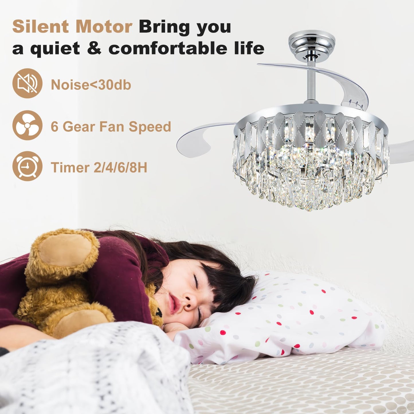 36in Retractable Ceiling Fan with Light