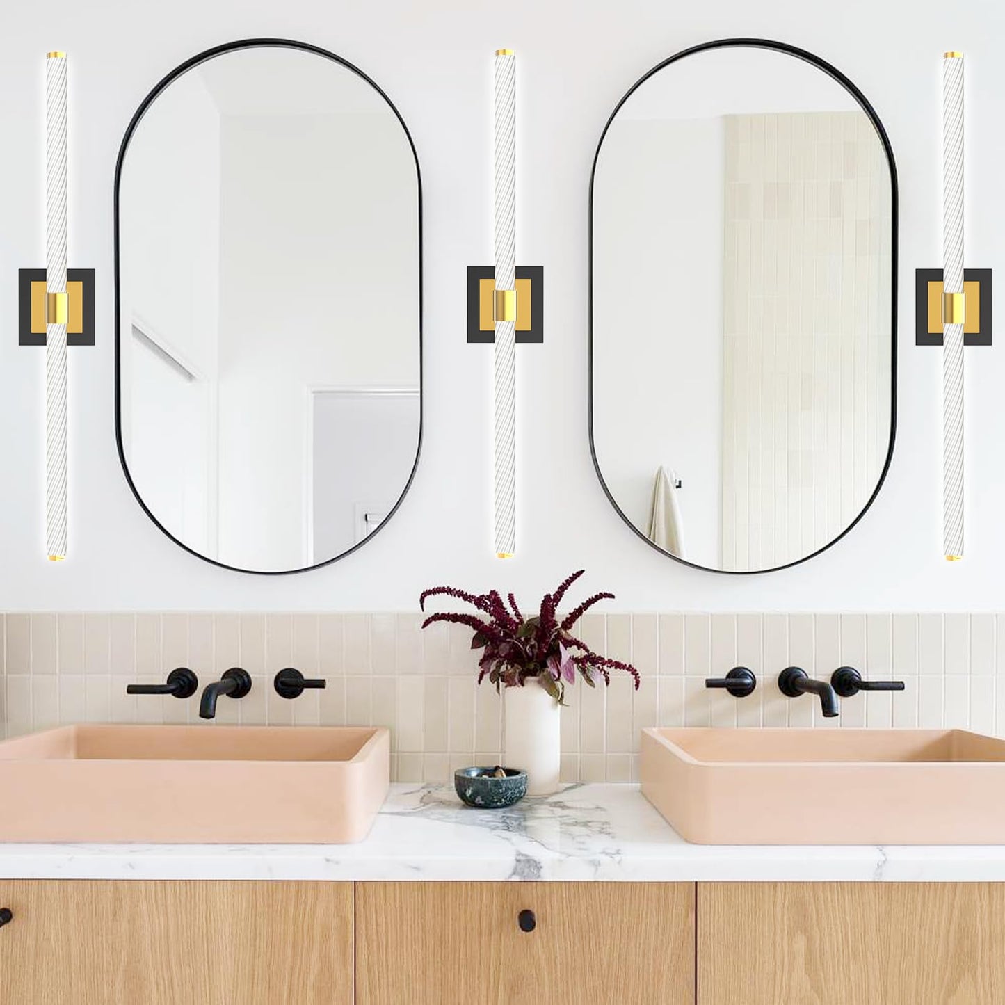 ADD 2 TO YOUR CART ❗ Galental LED Vanity Light, 30inch Dimmable Bathroom Light Fixtures Over Mirror, 15W 6000K Black and Gold Modern Linear Vanity Lights, 360°Sconces Wall Lighting Bar(White Light)