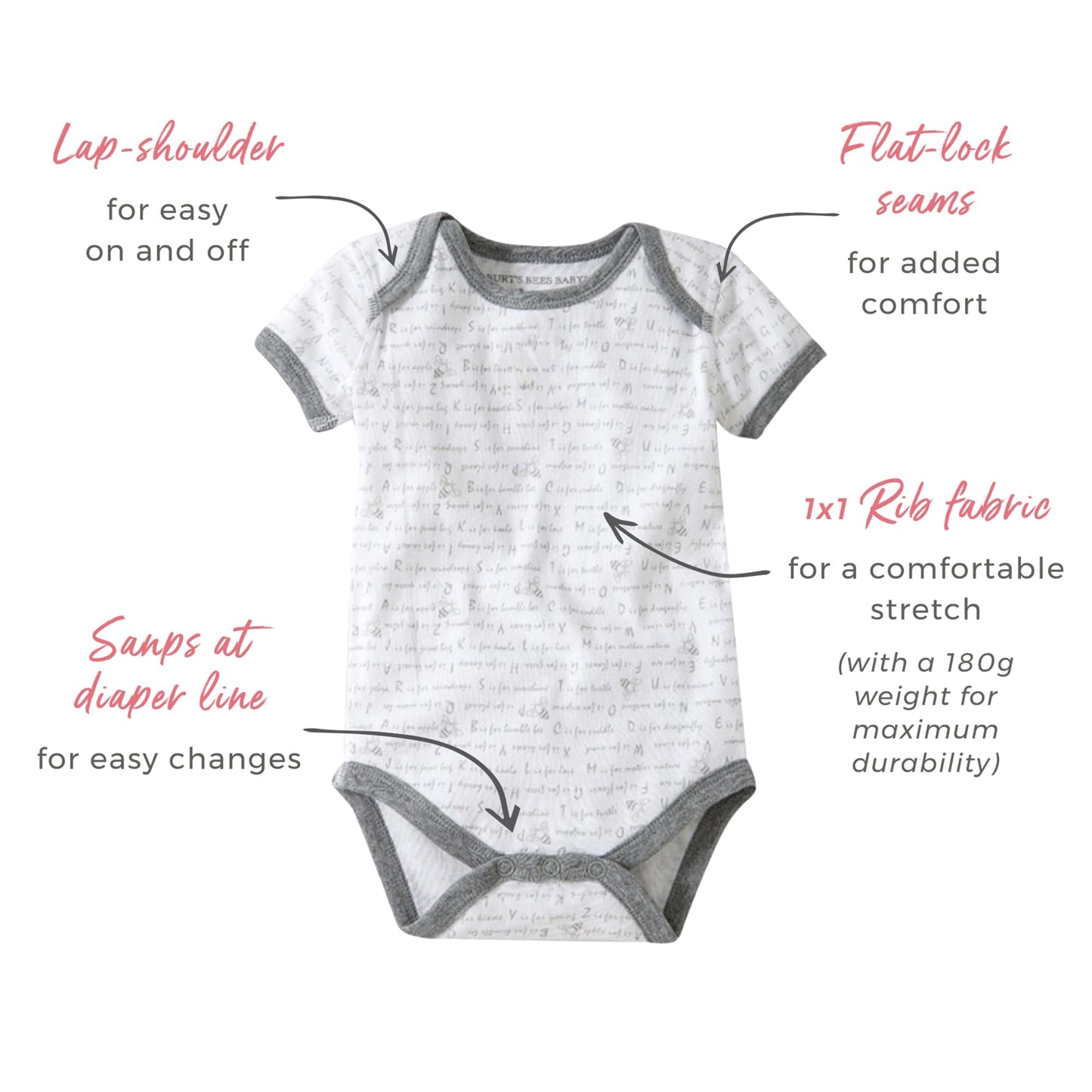 Burt's Bees Baby Organic Cotton Bodysuits 5-Pack