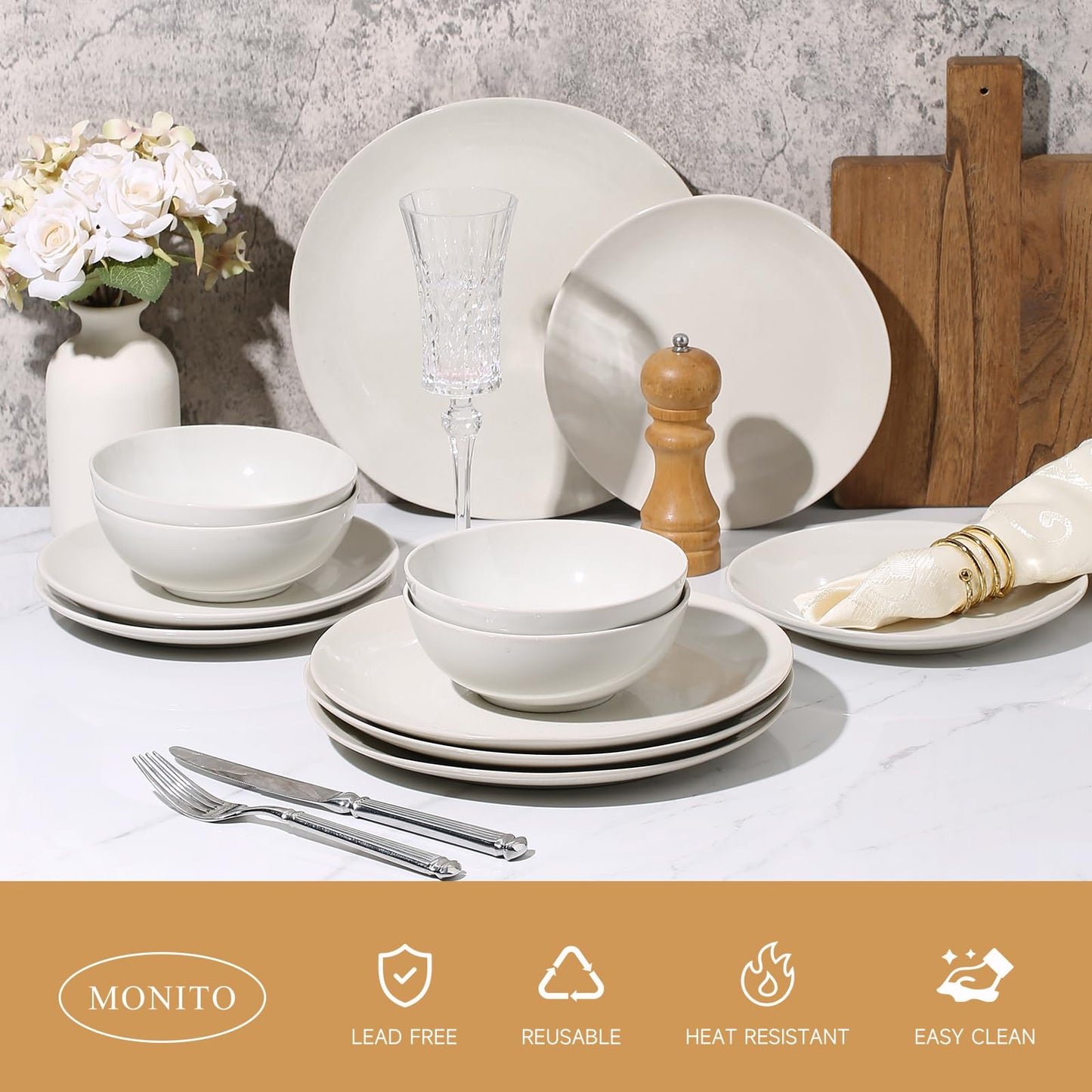 Ceramic Dinnerware Set 12 Pieces Glazed White
