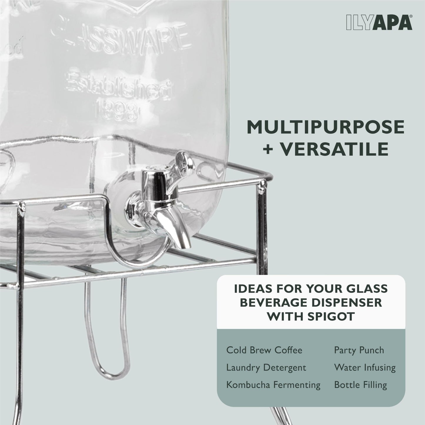 Ilyapa 1 Gallon Glass Beverage Dispenser with Spigot