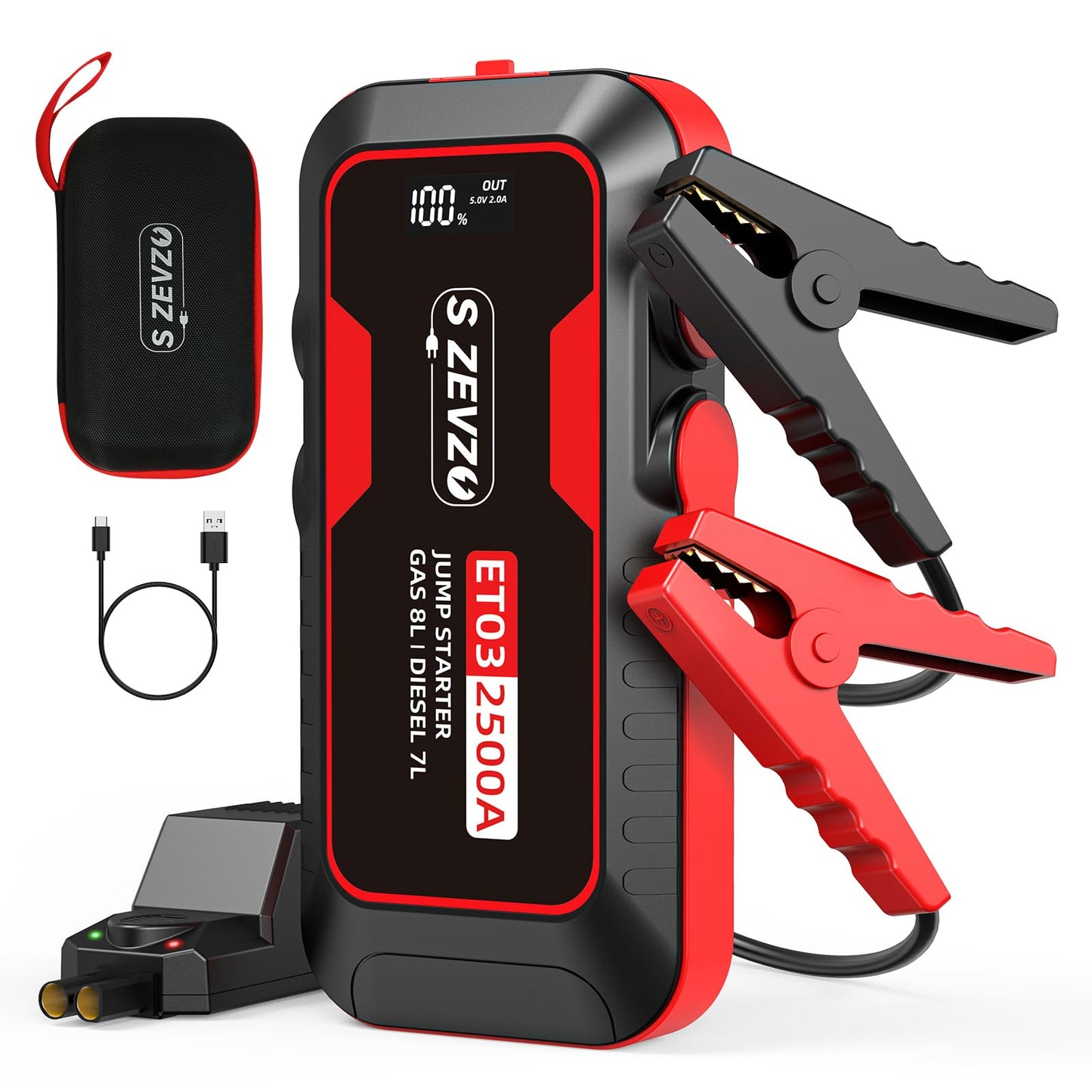 2500A Car Jump Starter with USB and LED Light