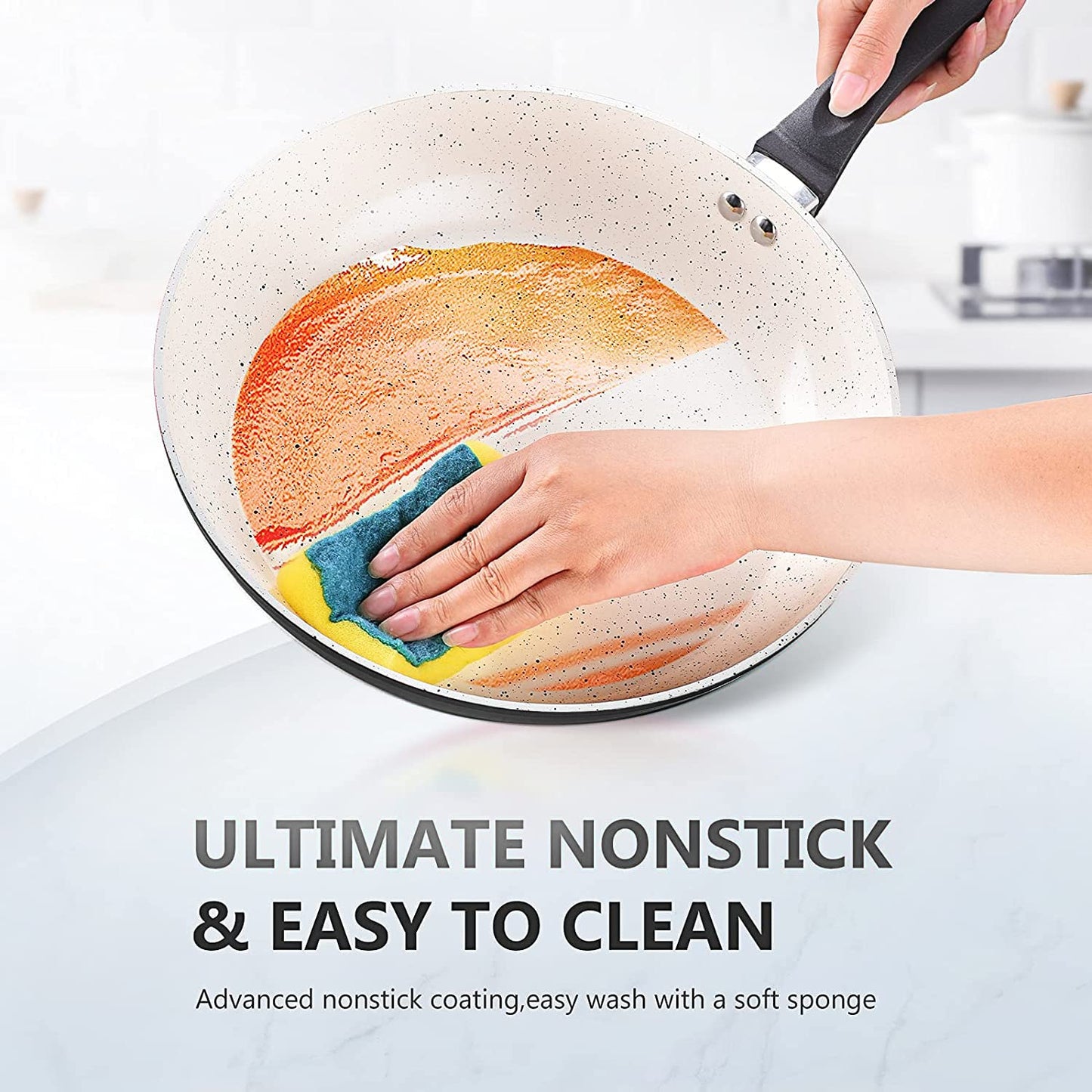 KOCH SYSTEME CS CSK 11 Inch Nonstick Wok Pan with Lid, Ceramic Wok pan with Heat Insulation Handle, 100% APEO & PFOA-Free Non-Stick Coating, Skilllets Cookware, White & Black, Ideal for Friens