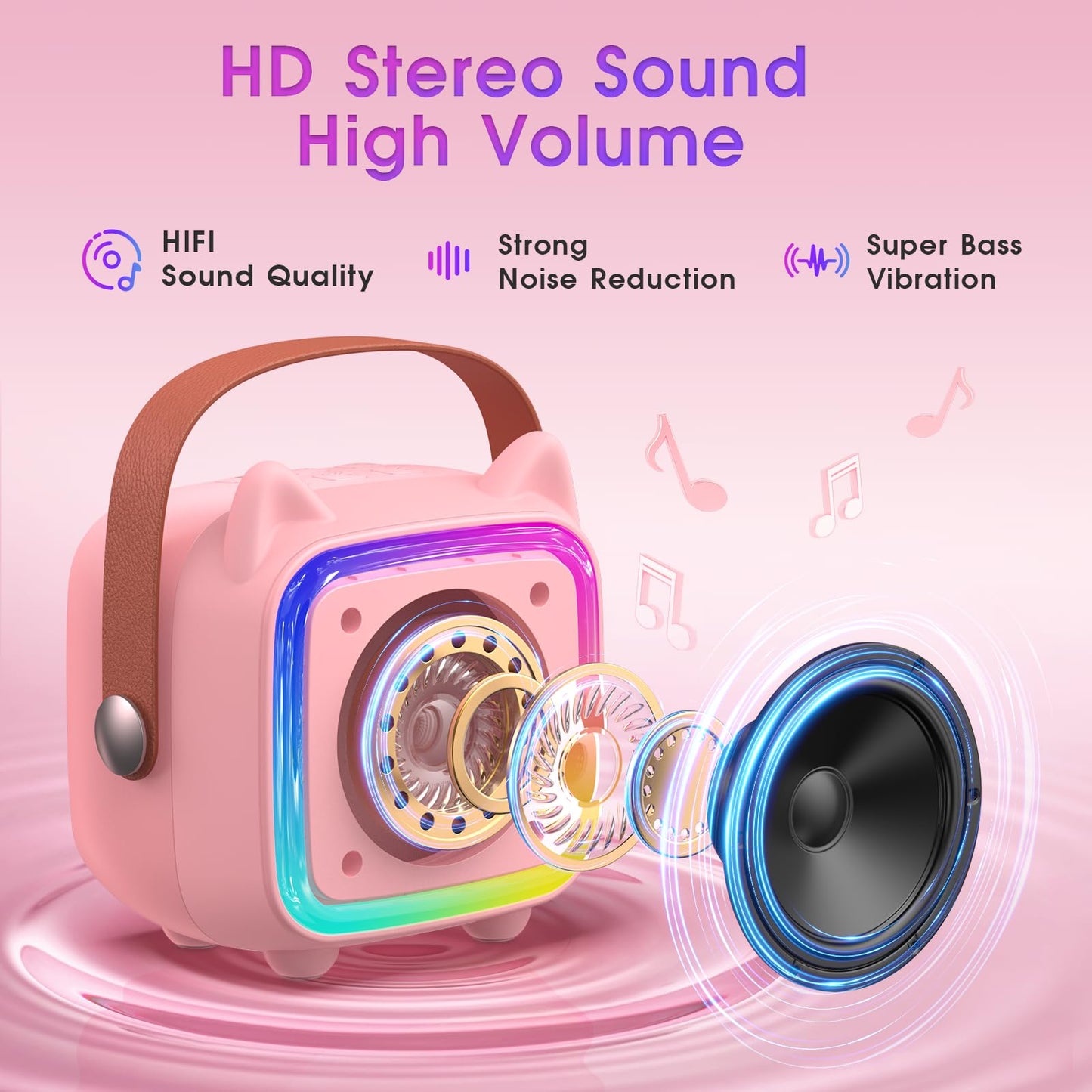 Mini Karaoke Machine with 2 Wireless Microphones