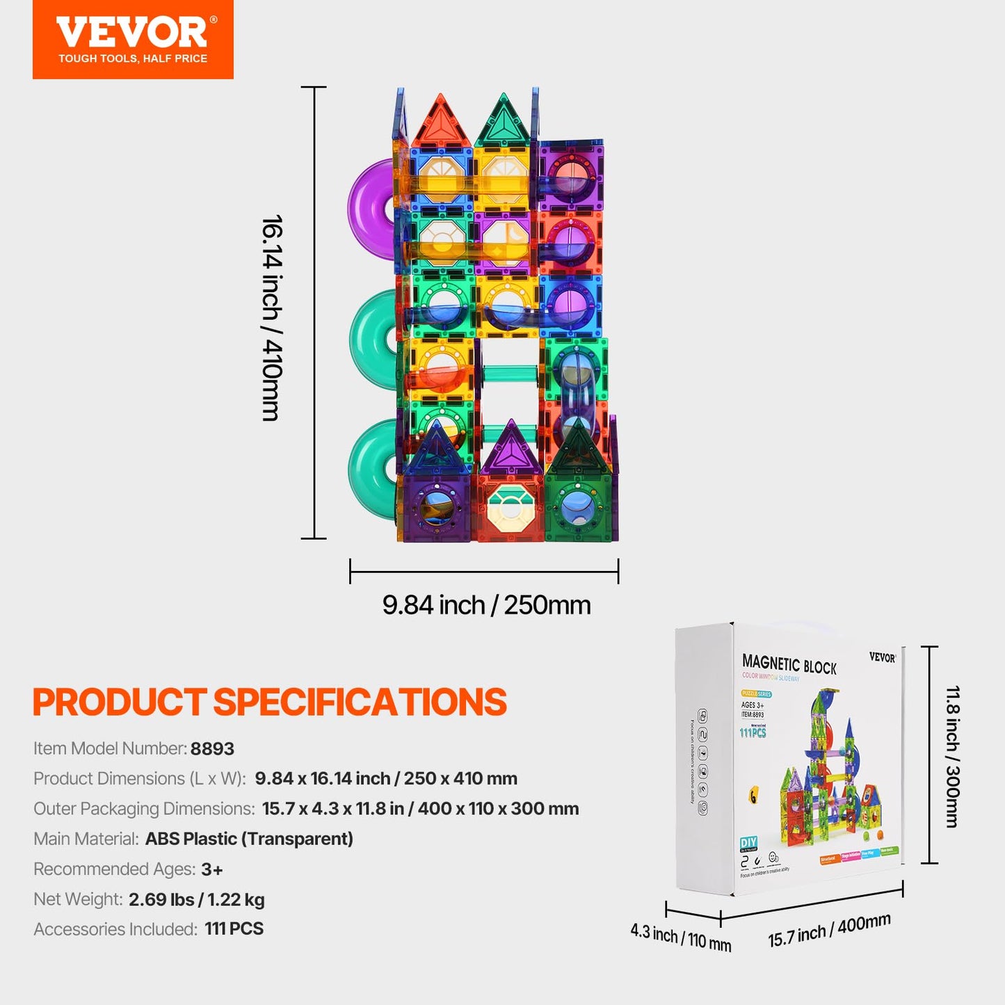 111-Piece VEVOR Magnetic Tiles Construction Game Kit