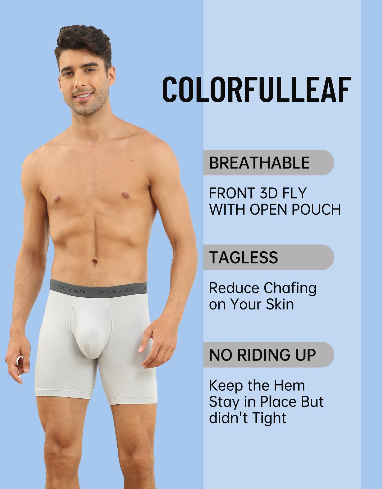 COLORFULLEAF Mens Underwear Soft Bamboo Rayon Boxer Briefs Breathable Open Fly Underwear Multipack(4,Black,Medium)