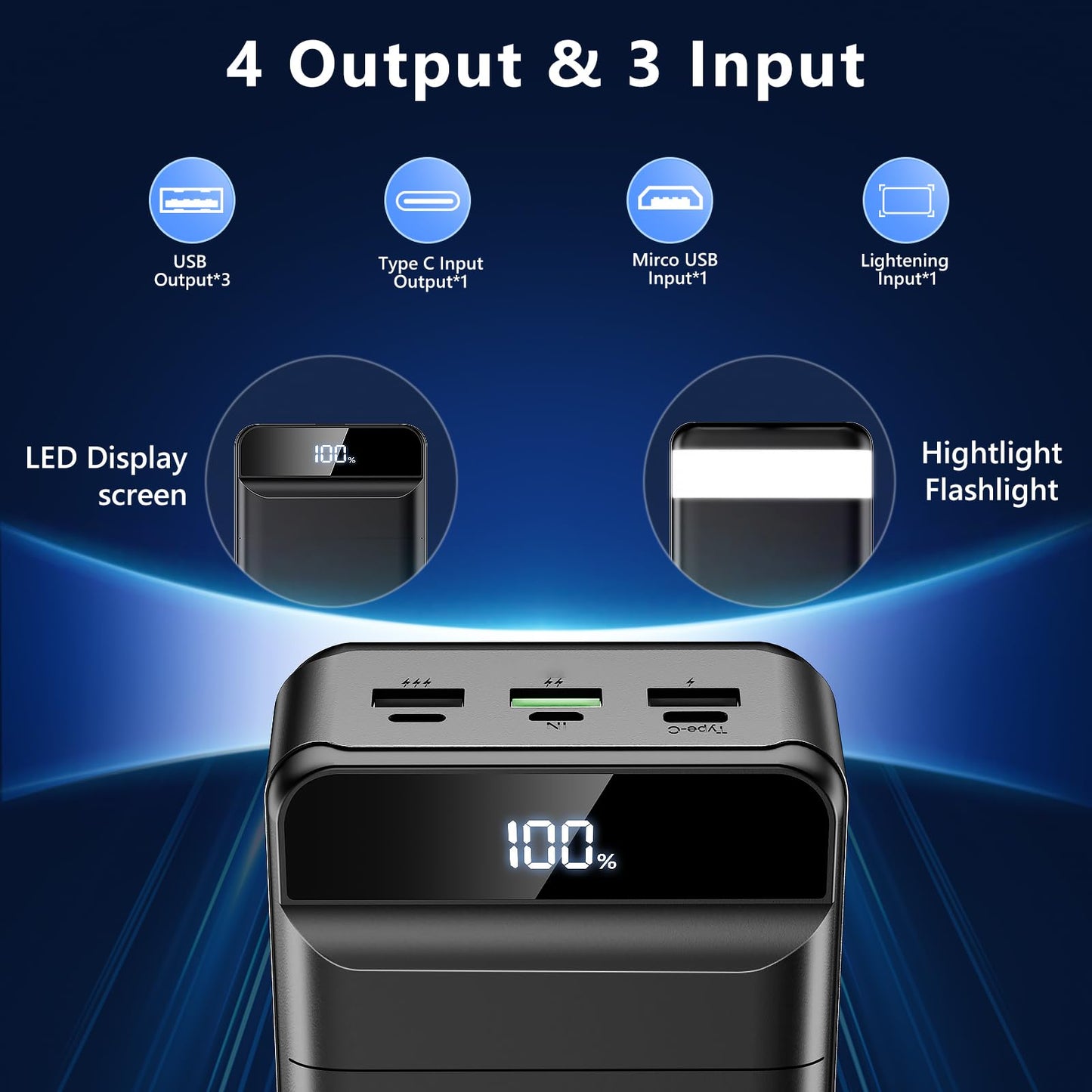 60000mAh Power Bank with Fast Charging & Flashlight