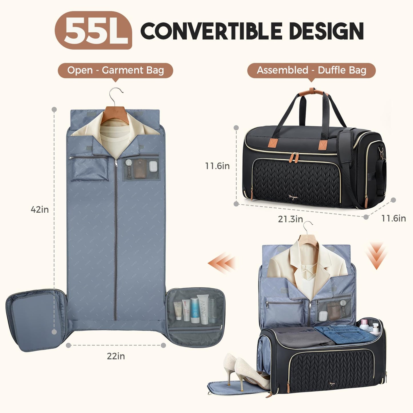 Convertible Travel Garment Duffle Bag Backpack