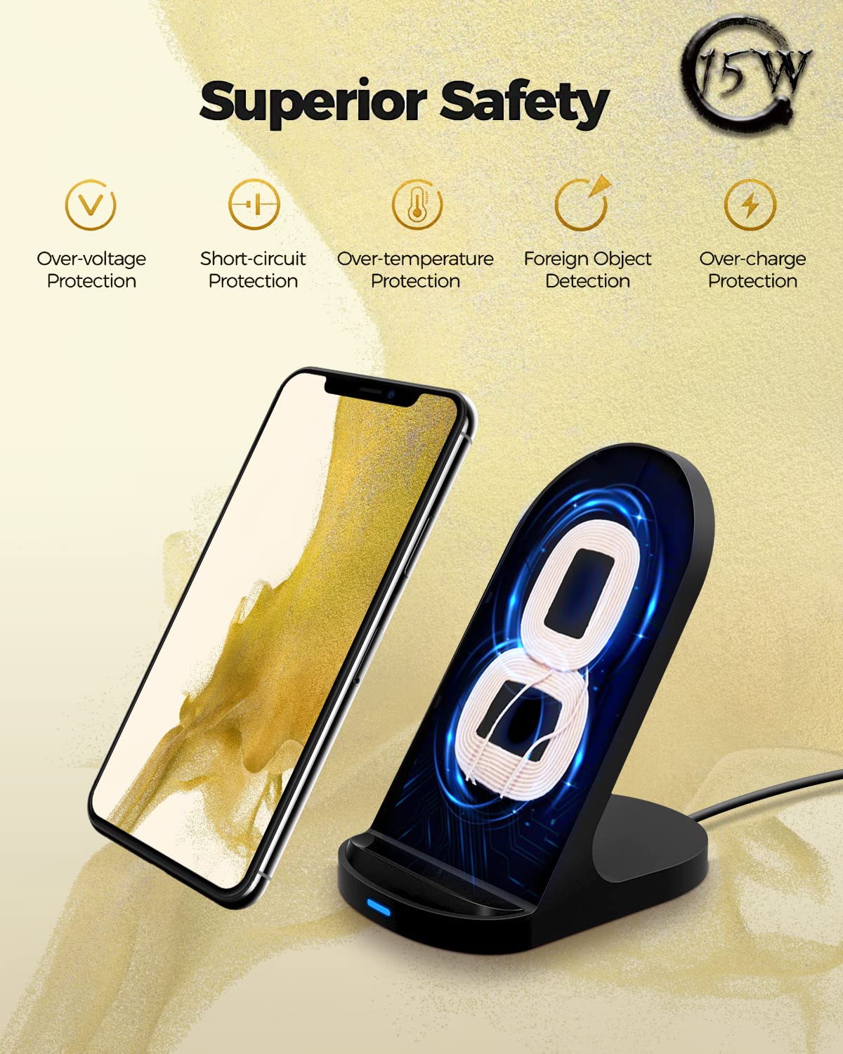15W Fast Wireless Charger for iPhone & Samsung