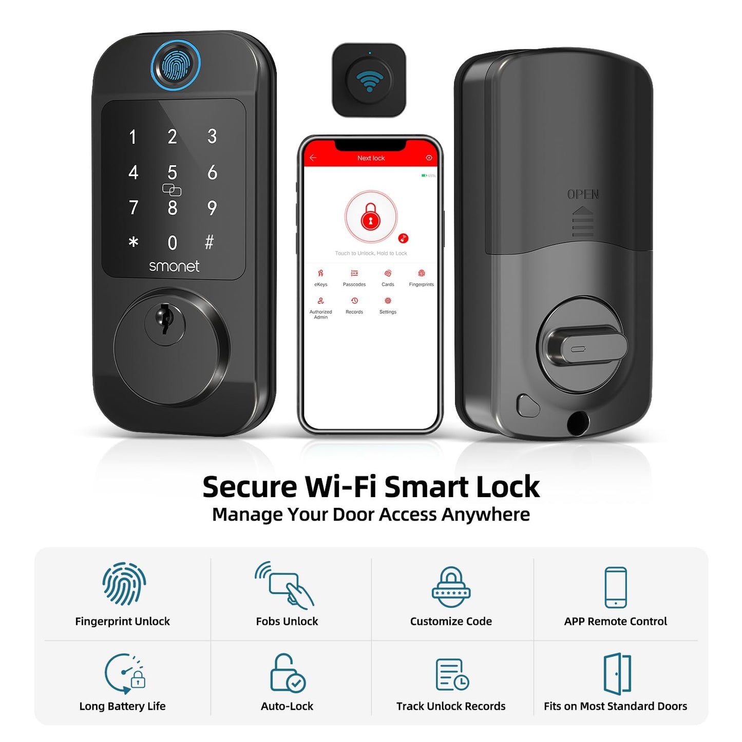 SMONET WiFi Deadbolt Fingerprint Keyless Lock