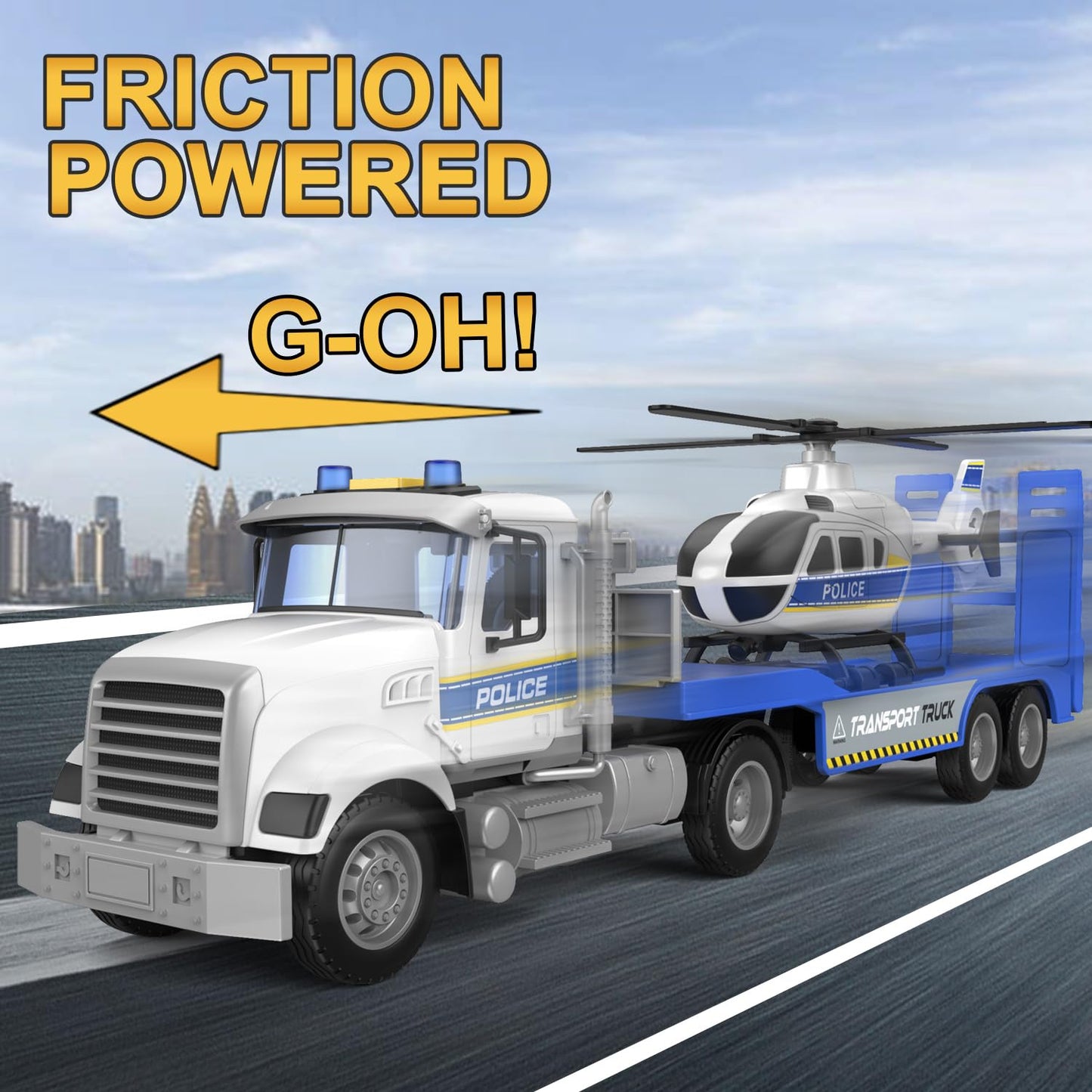 DOWELLIN Police Truck Toy with Helicopter for Kids