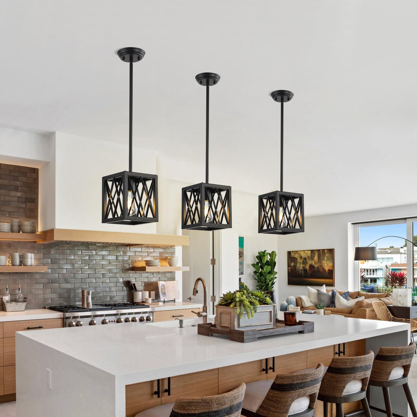 Farmhouse Black Pendant Lights for Kitchen, 2-Pack